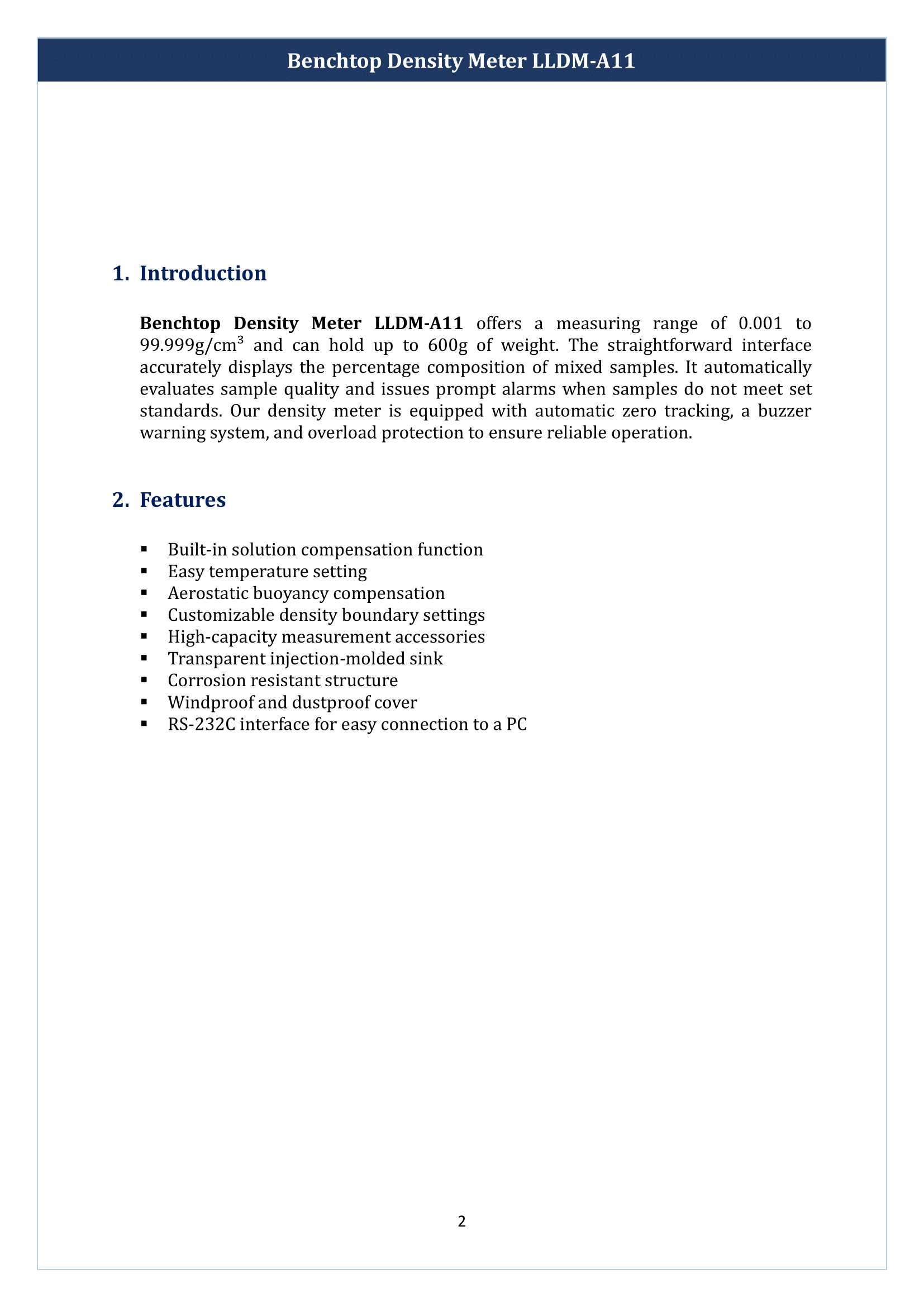 Benchtop Density Meter LLDM-A11 Manual