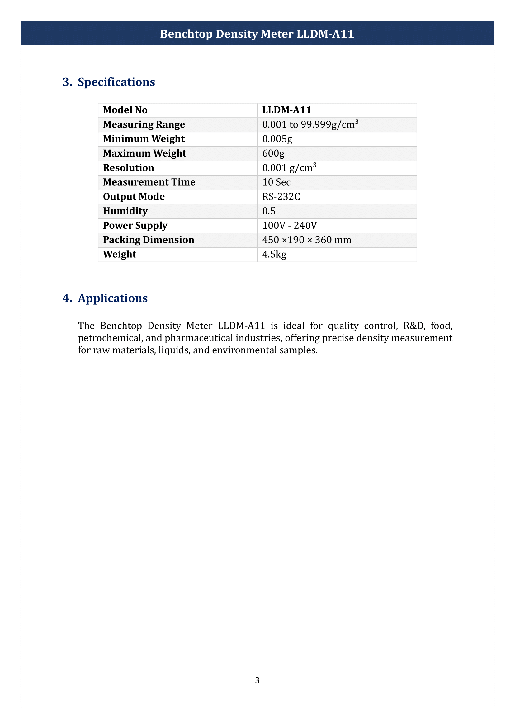 Benchtop Density Meter LLDM-A11 Manual