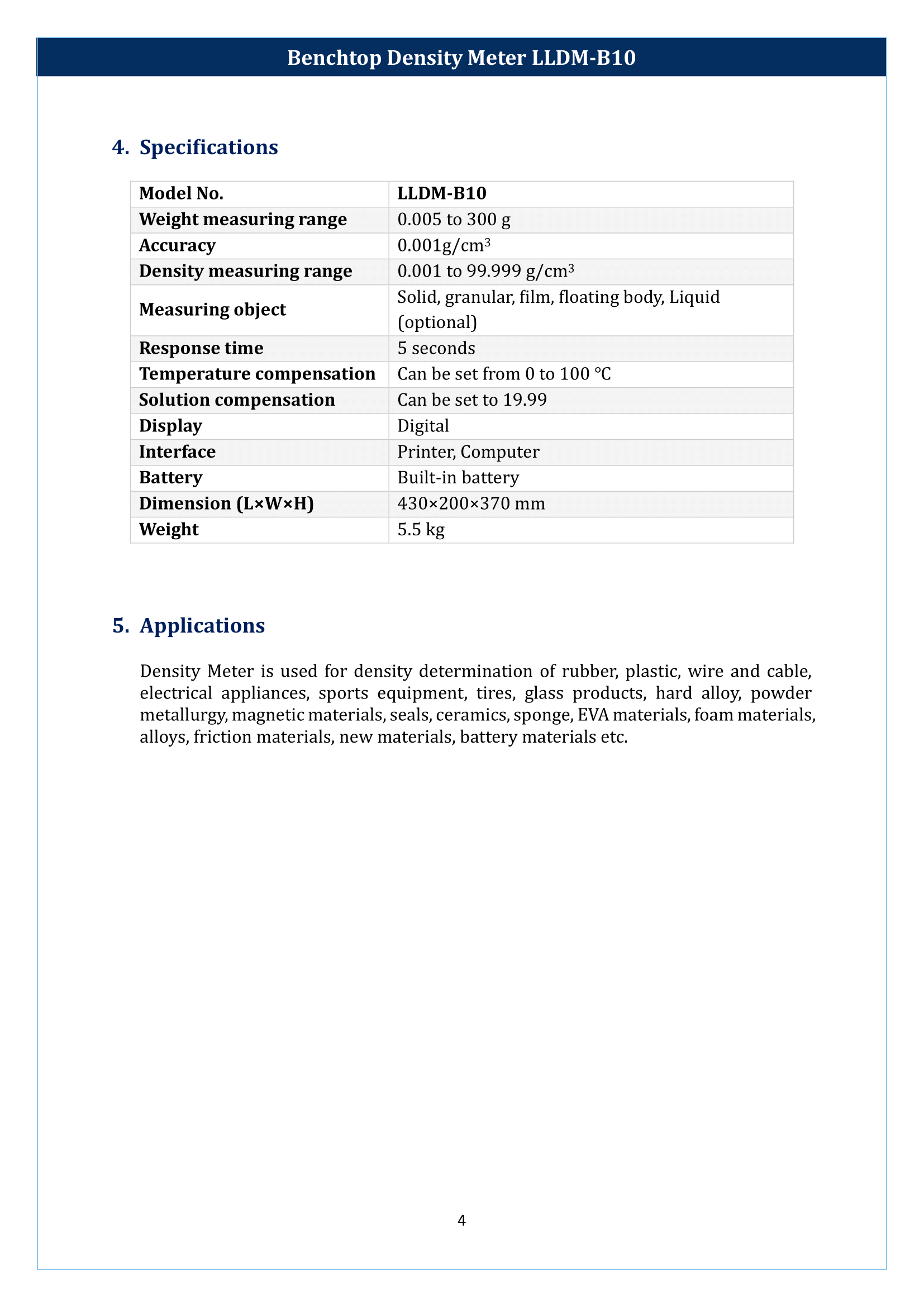 Benchtop Density Meter LLDM-B10 Manual