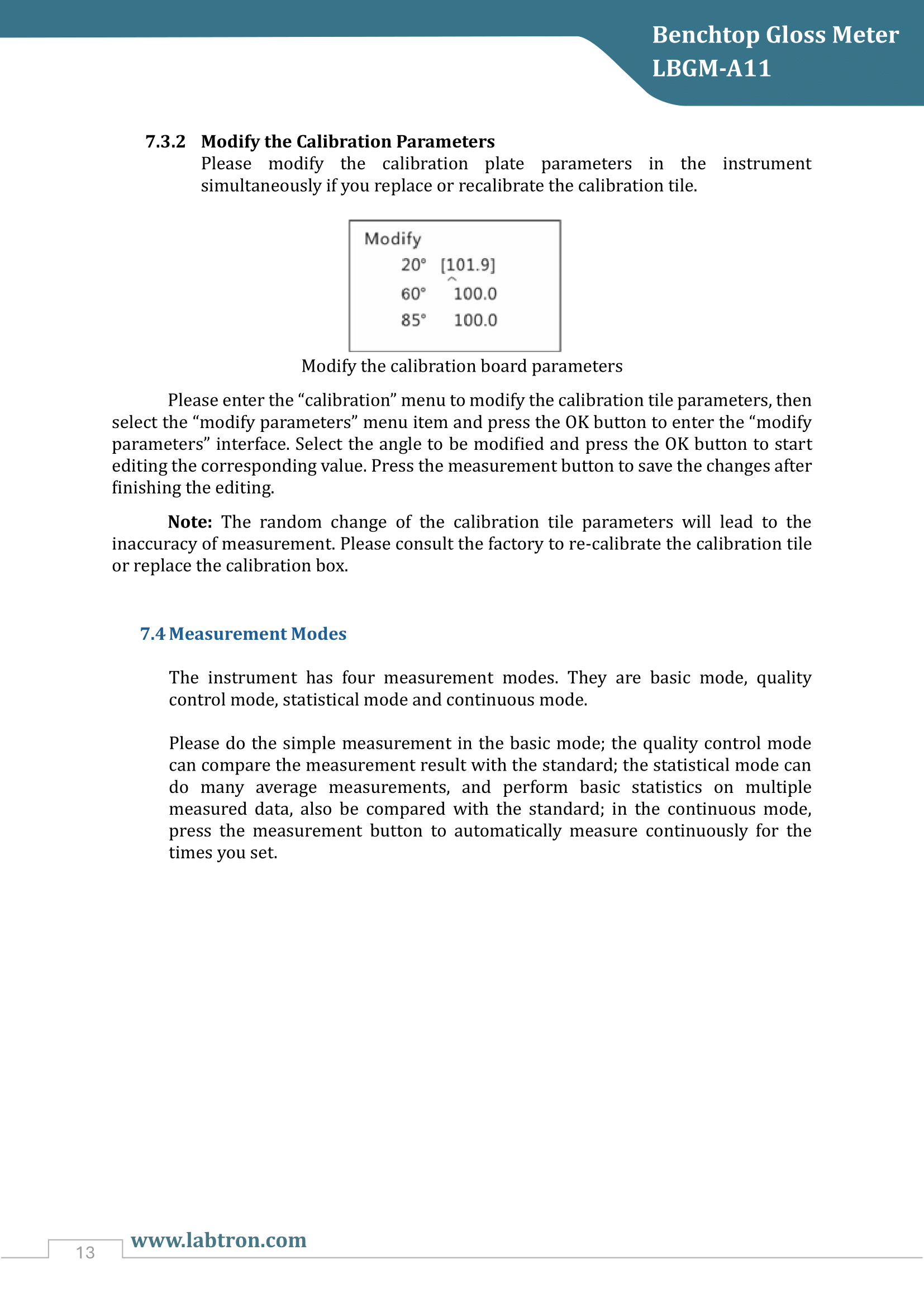 Benchtop Gloss Meter LBGM-A11 Manual