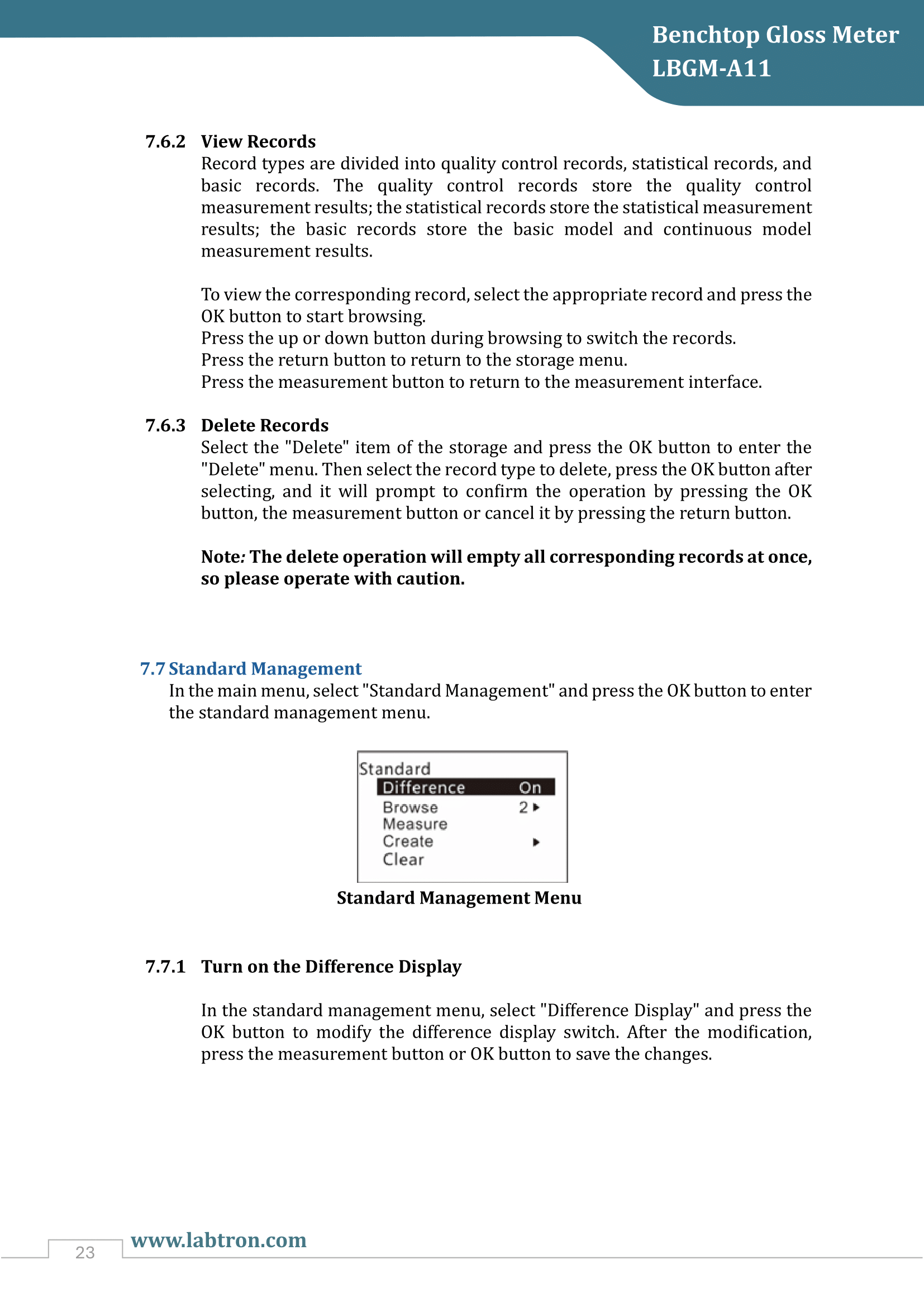 Benchtop Gloss Meter LBGM-A11 Manual