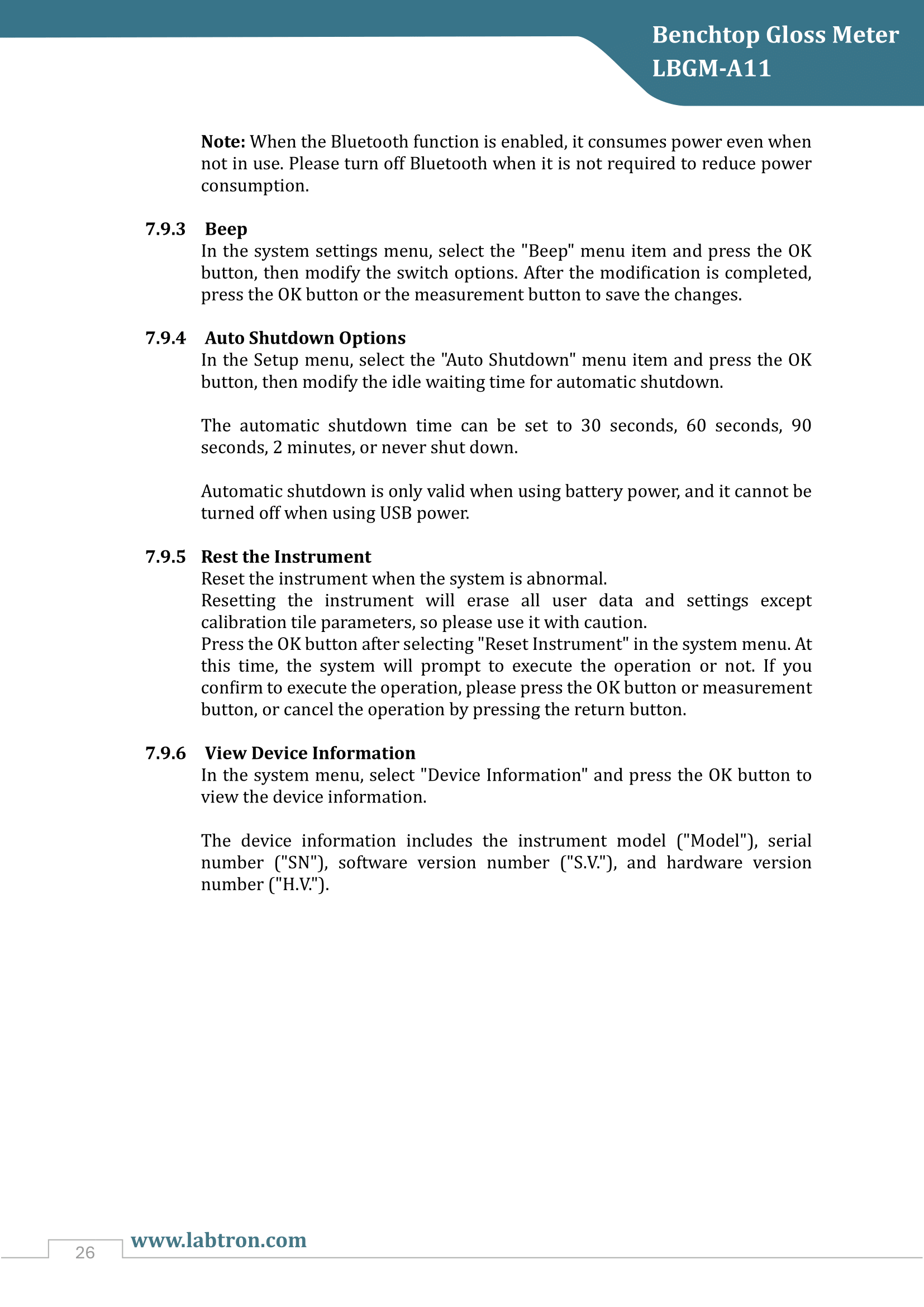 Benchtop Gloss Meter LBGM-A11 Manual
