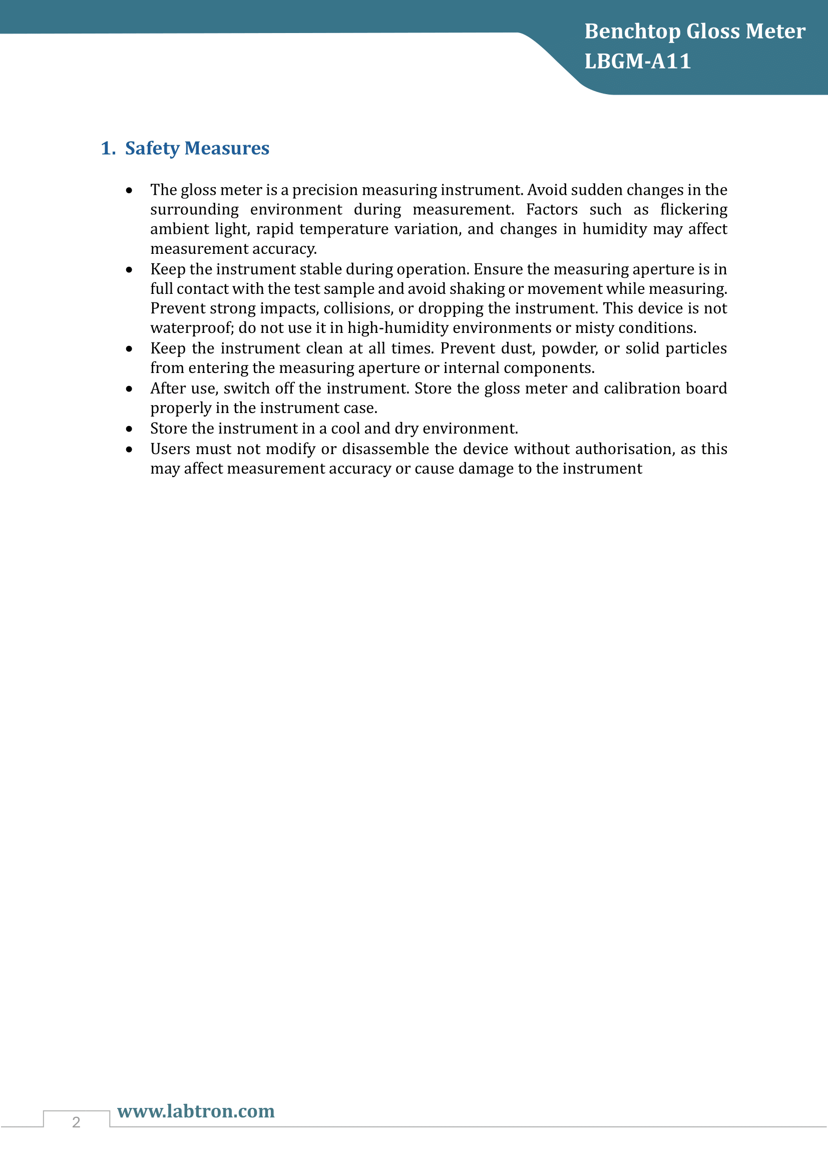 Benchtop Gloss Meter LBGM-A11 Manual