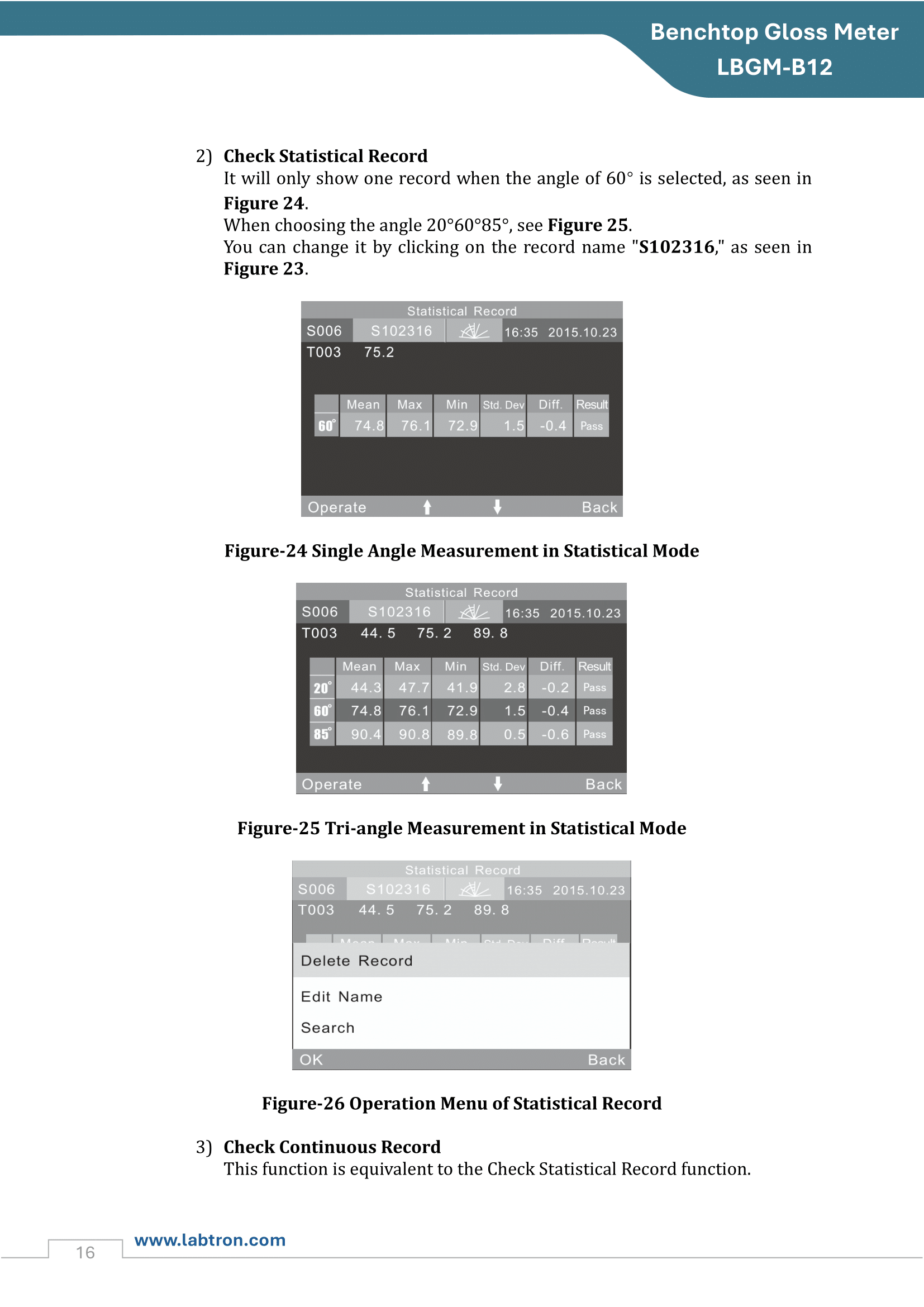 Benchtop Gloss Meter LBGM-B12 Manual