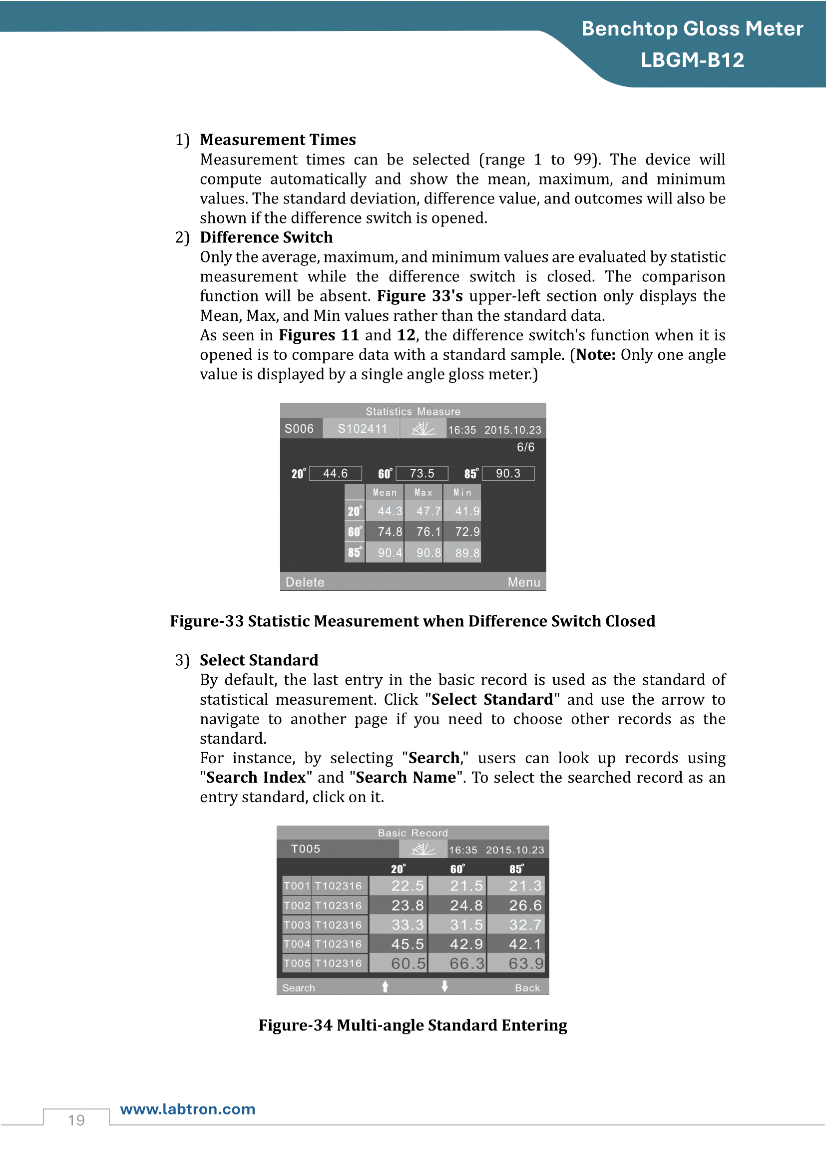 Benchtop Gloss Meter LBGM-B12 Manual