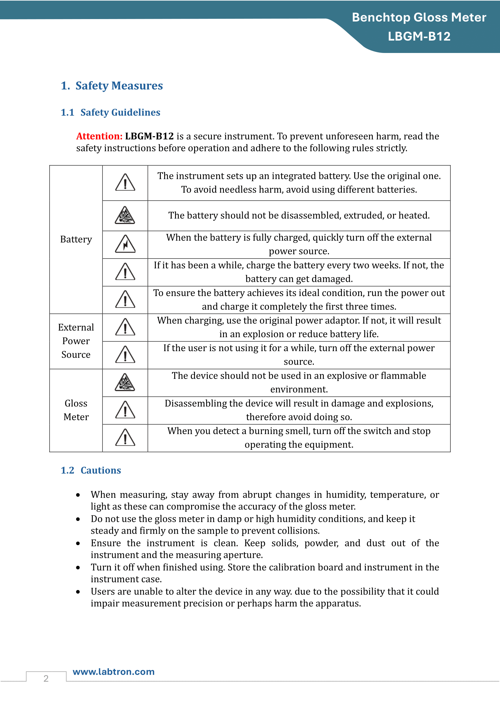 Benchtop Gloss Meter LBGM-B12 Manual