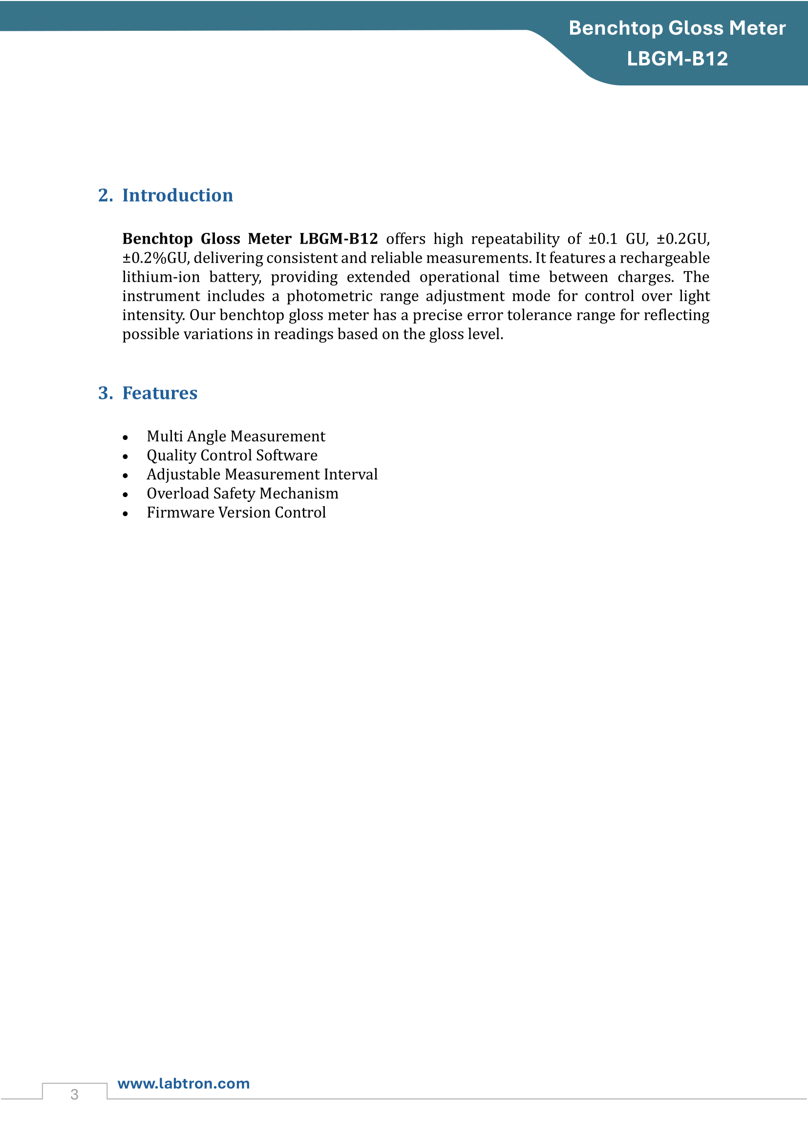Benchtop Gloss Meter LBGM-B12 Manual