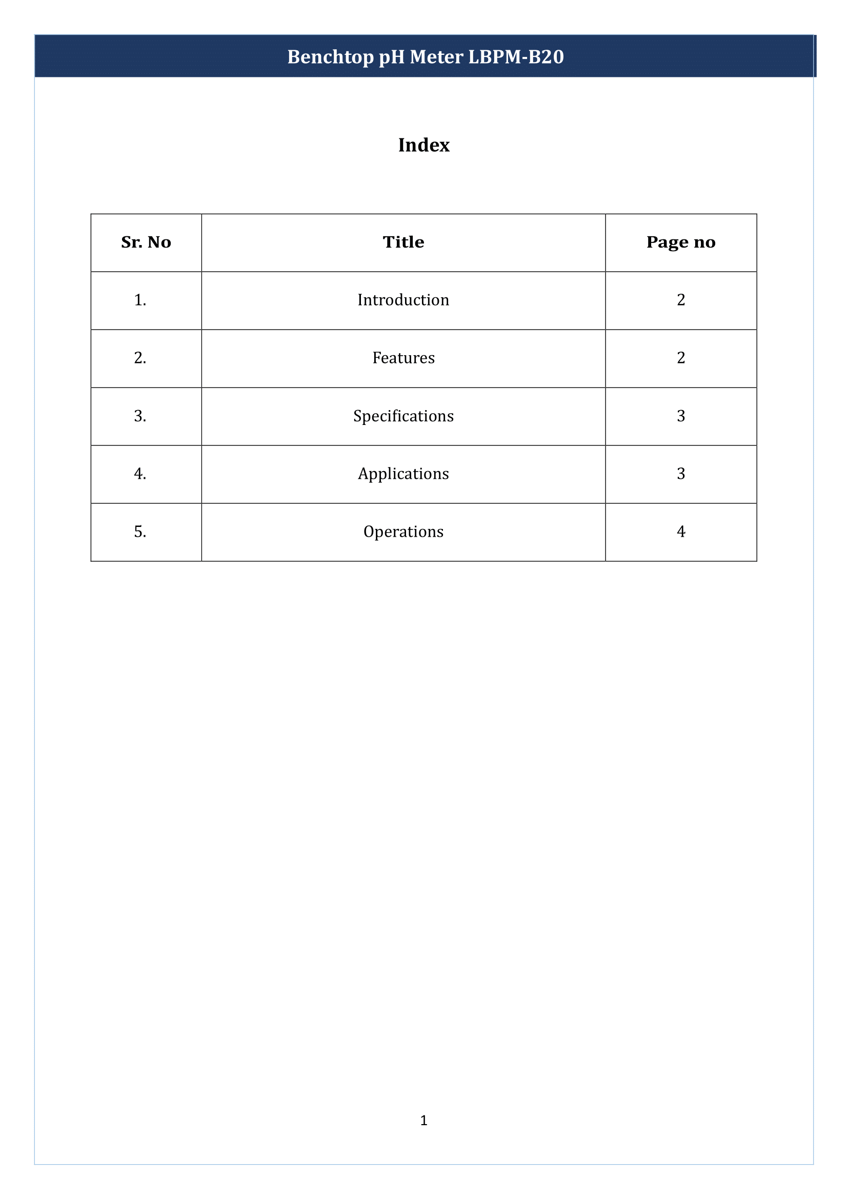 Benchtop pH Meter LBPM-B20 Manual