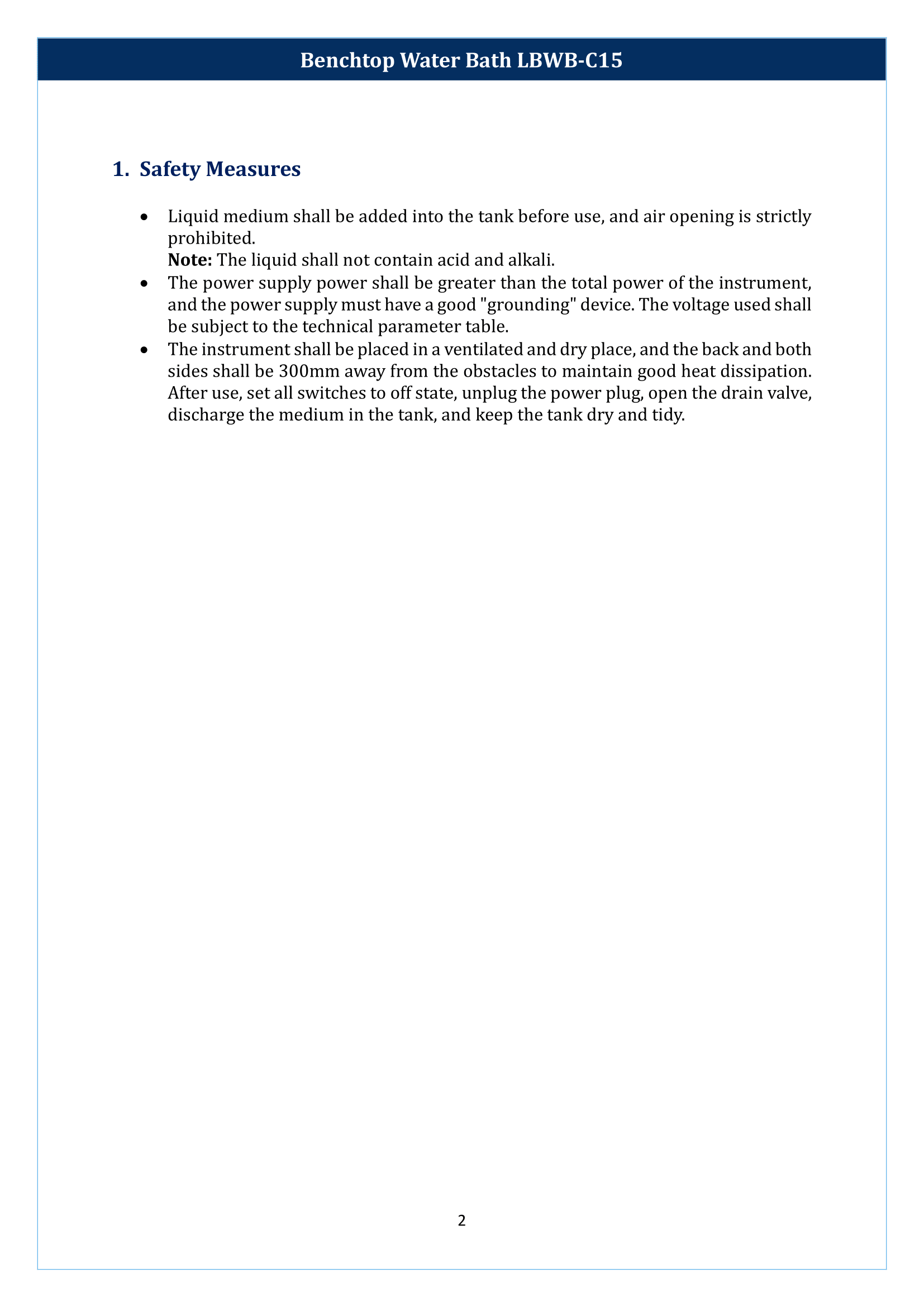 Benchtop Water Bath LBWB-C15 Manual