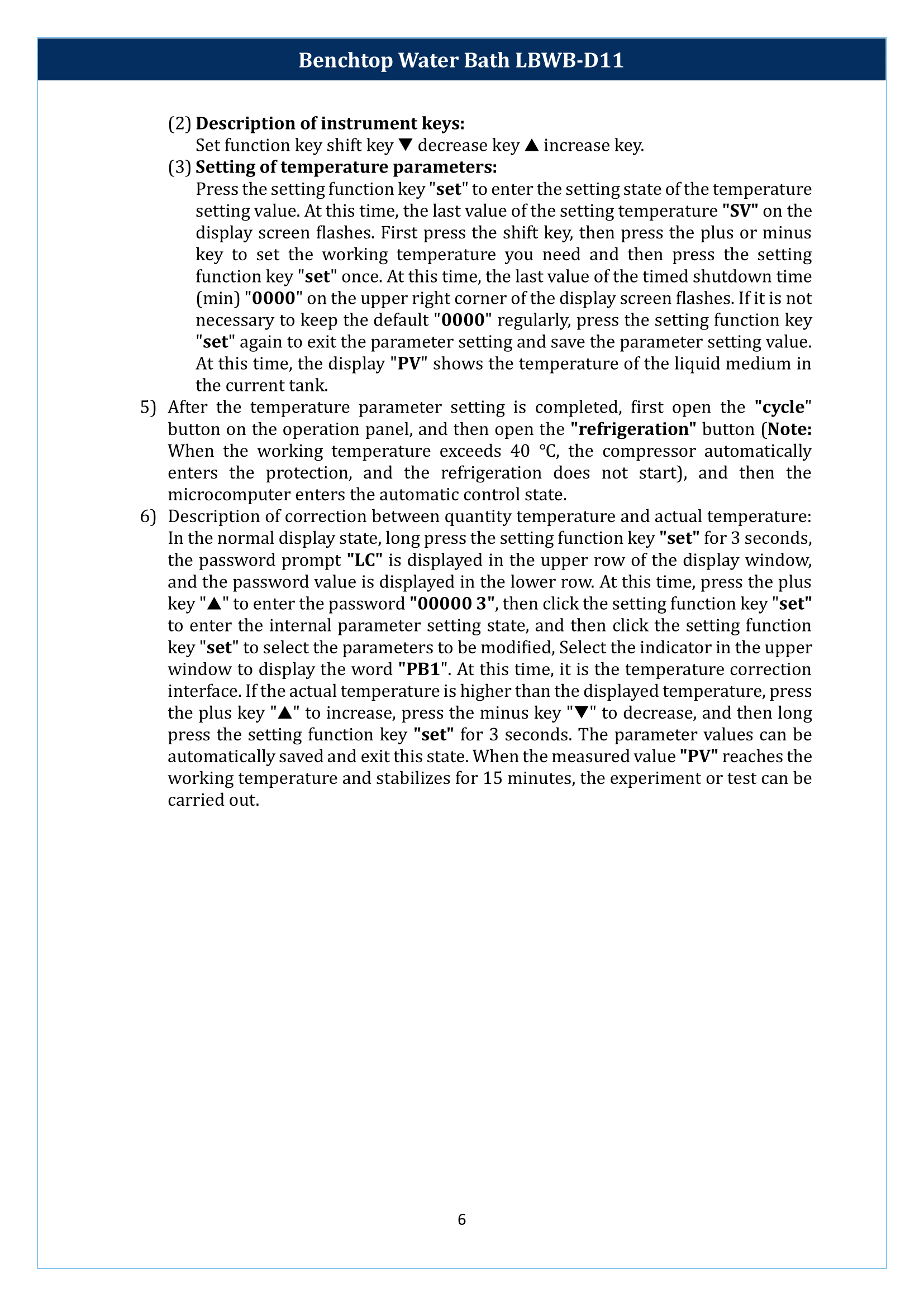 Benchtop Water Bath LBWB-D11 Manual