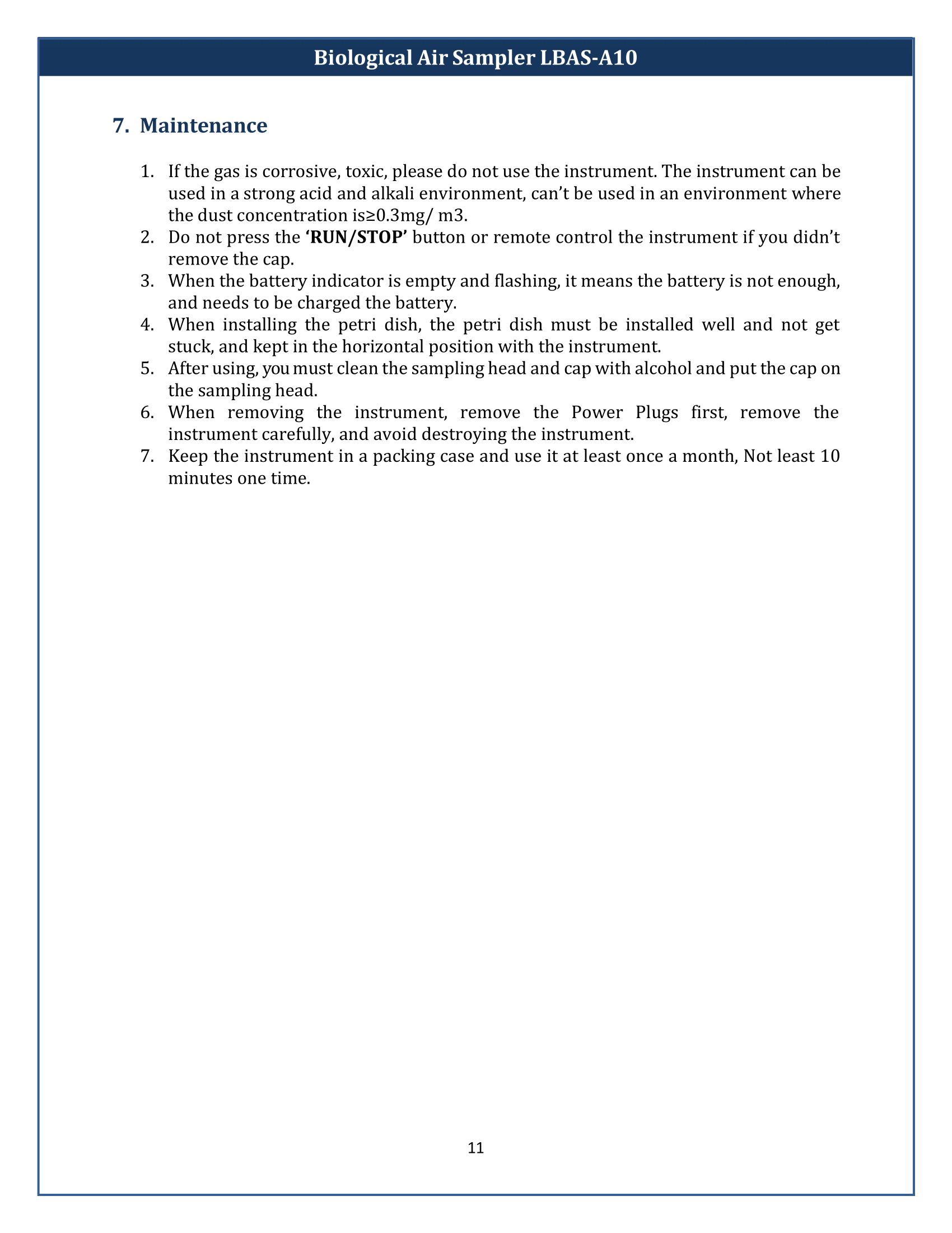 Biological Air Sampler LBAS-A10 Manual