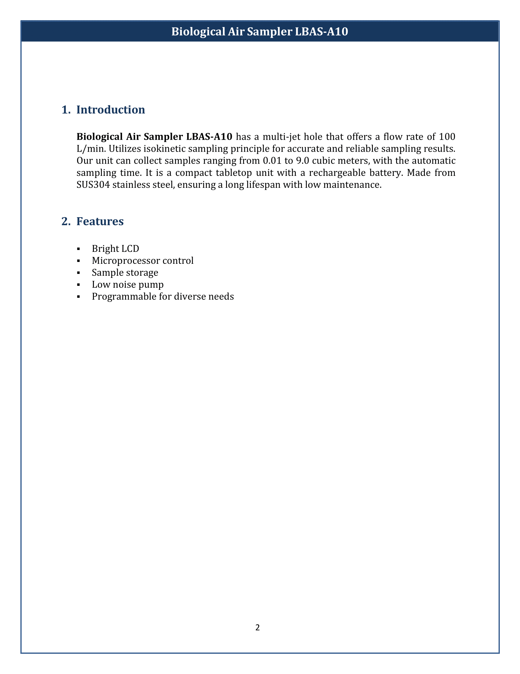 Biological Air Sampler LBAS-A10 Manual