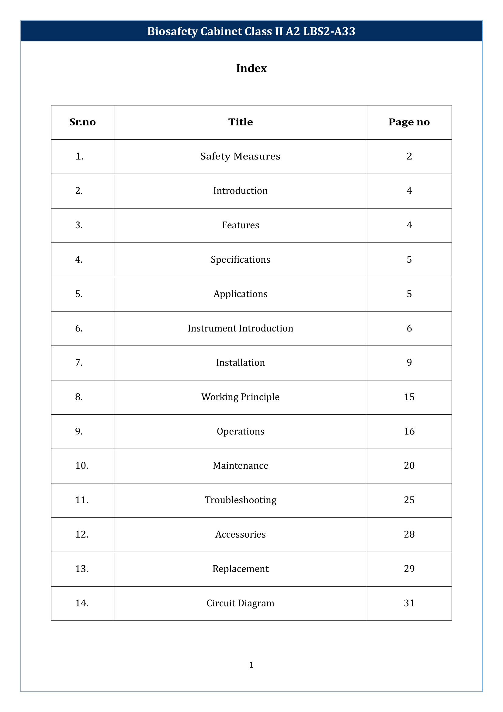 Biosafety Cabinet Class II A2 LBS2-A31 Operating Manual | Labtron