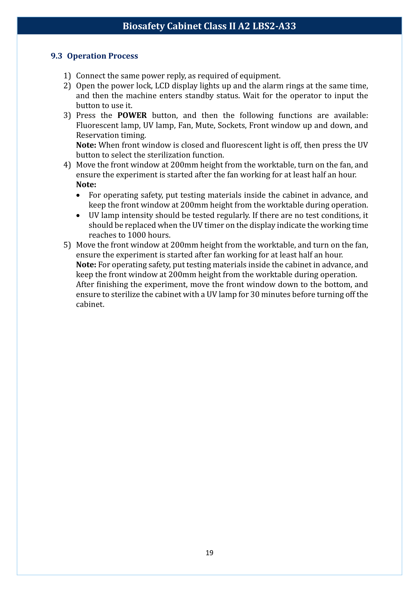 Biosafety Cabinet LBS2-A33 (Class II A2) Manual