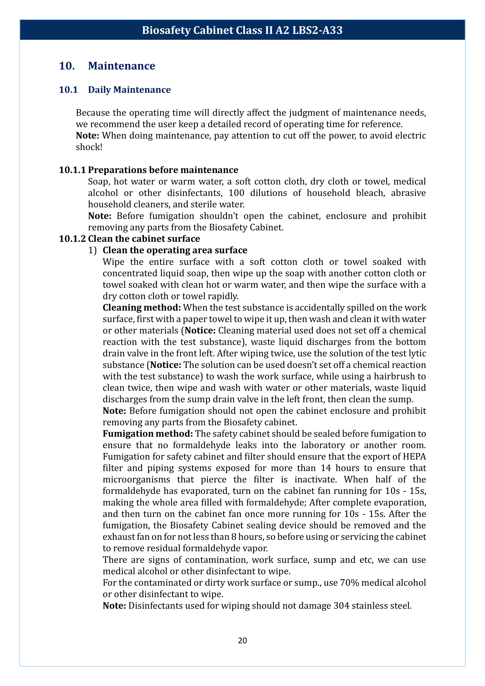 Biosafety Cabinet LBS2-A33 (Class II A2) Manual