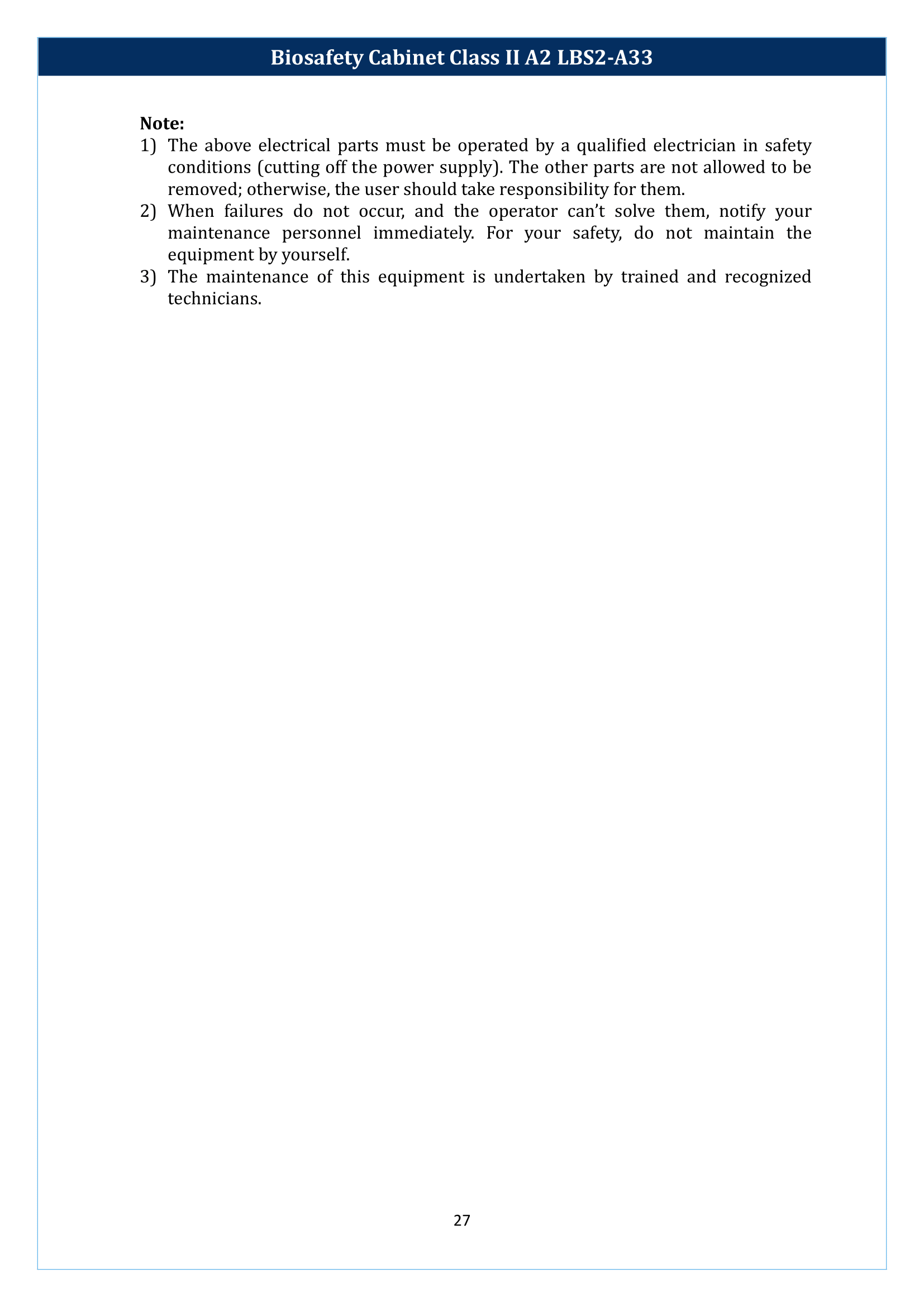 Biosafety Cabinet LBS2-A33 (Class II A2) Manual