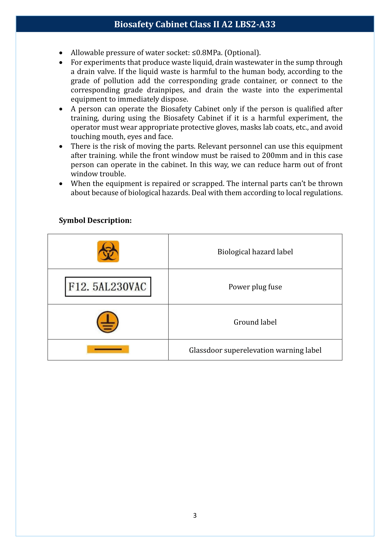 Biosafety Cabinet LBS2-A33 (Class II A2) Manual