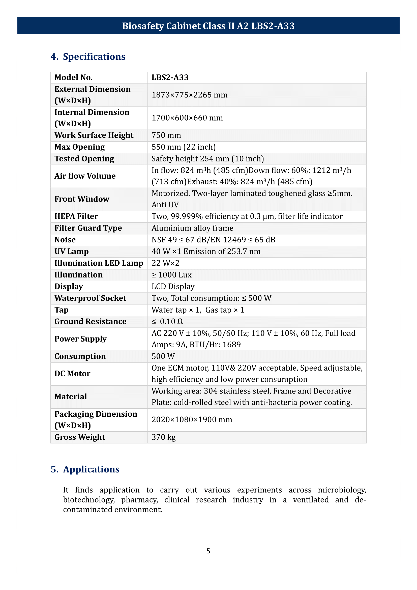 Biosafety Cabinet LBS2-A33 (Class II A2) Manual