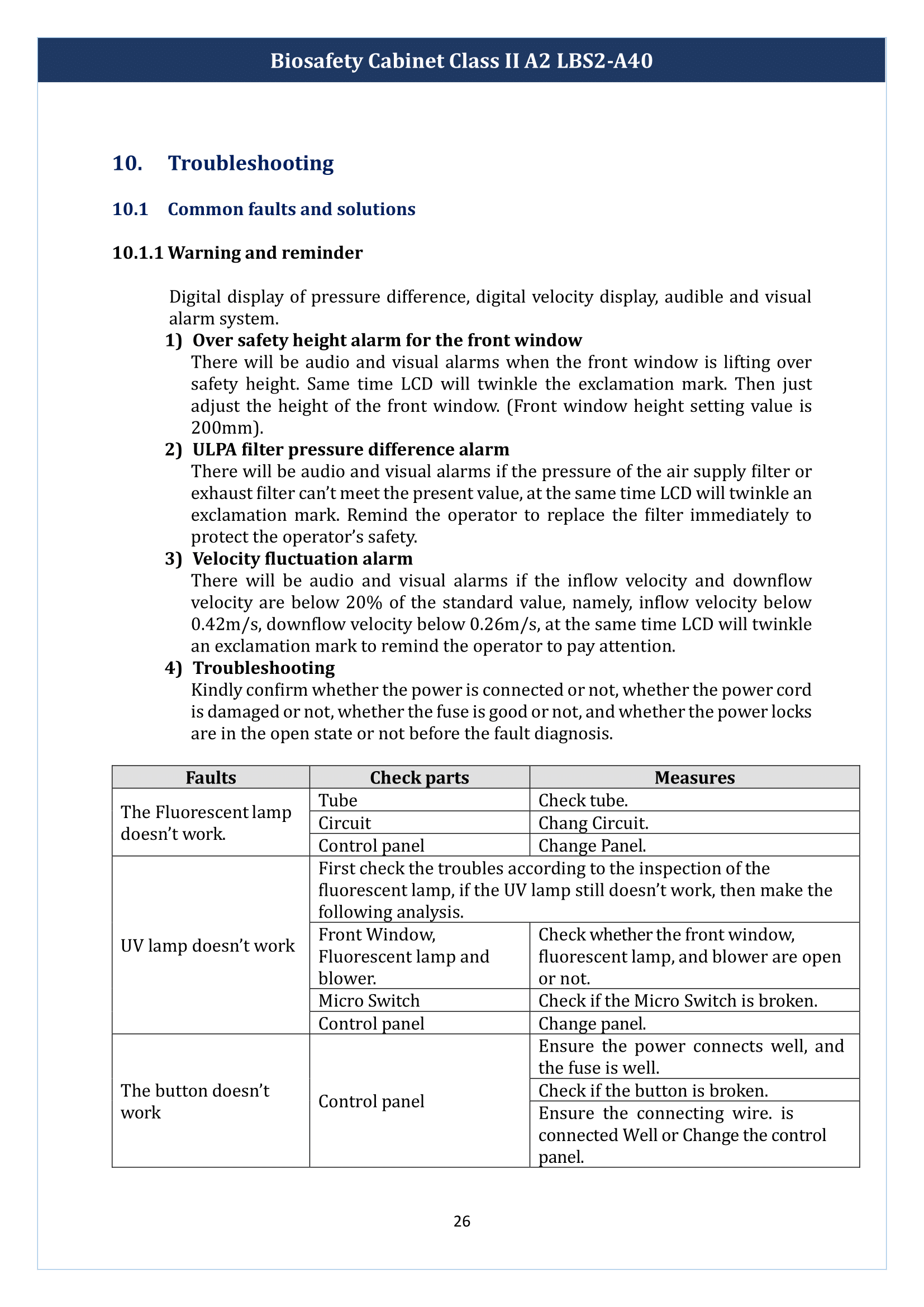 Biosafety Cabinet Class II A2 LBS2-A40 Manual
