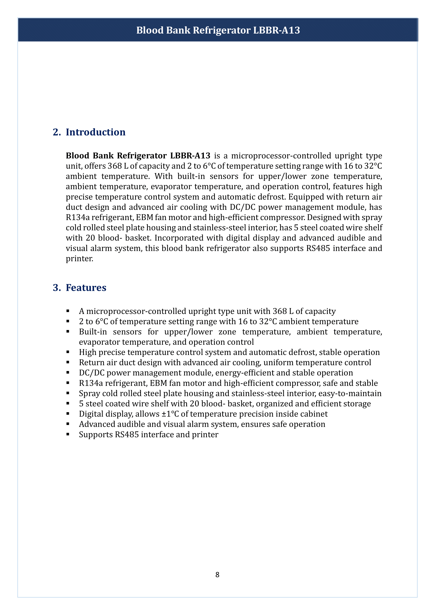 Blood Bank Refrigerator LBBR-A13 Manual