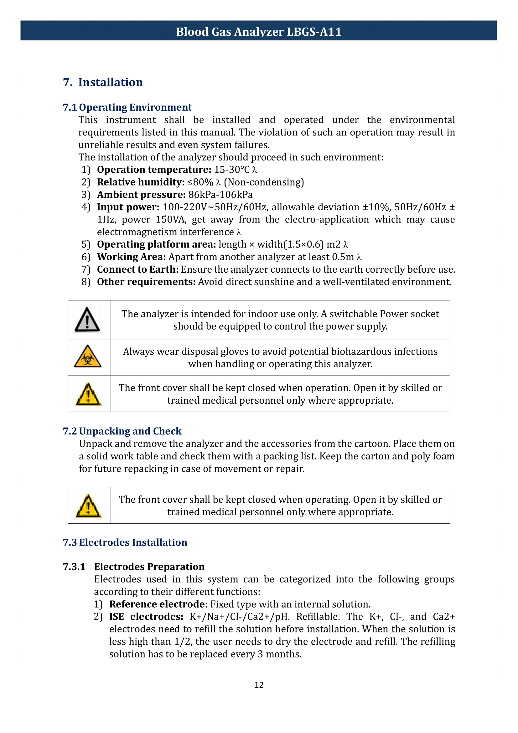 Blood Gas Analyzer LBGS-A11 Manual