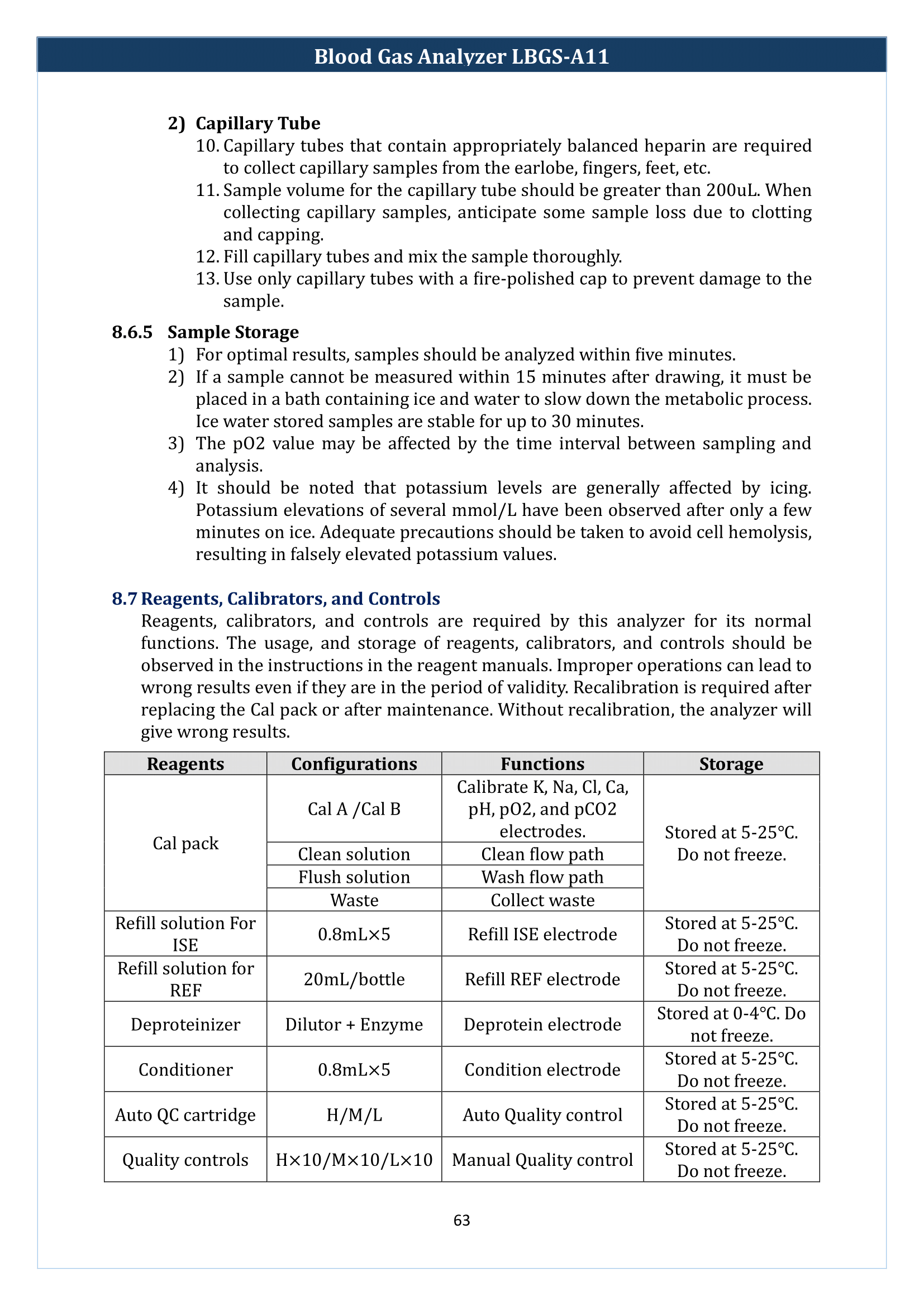 Blood Gas Analyzer LBGS-A11 Manual