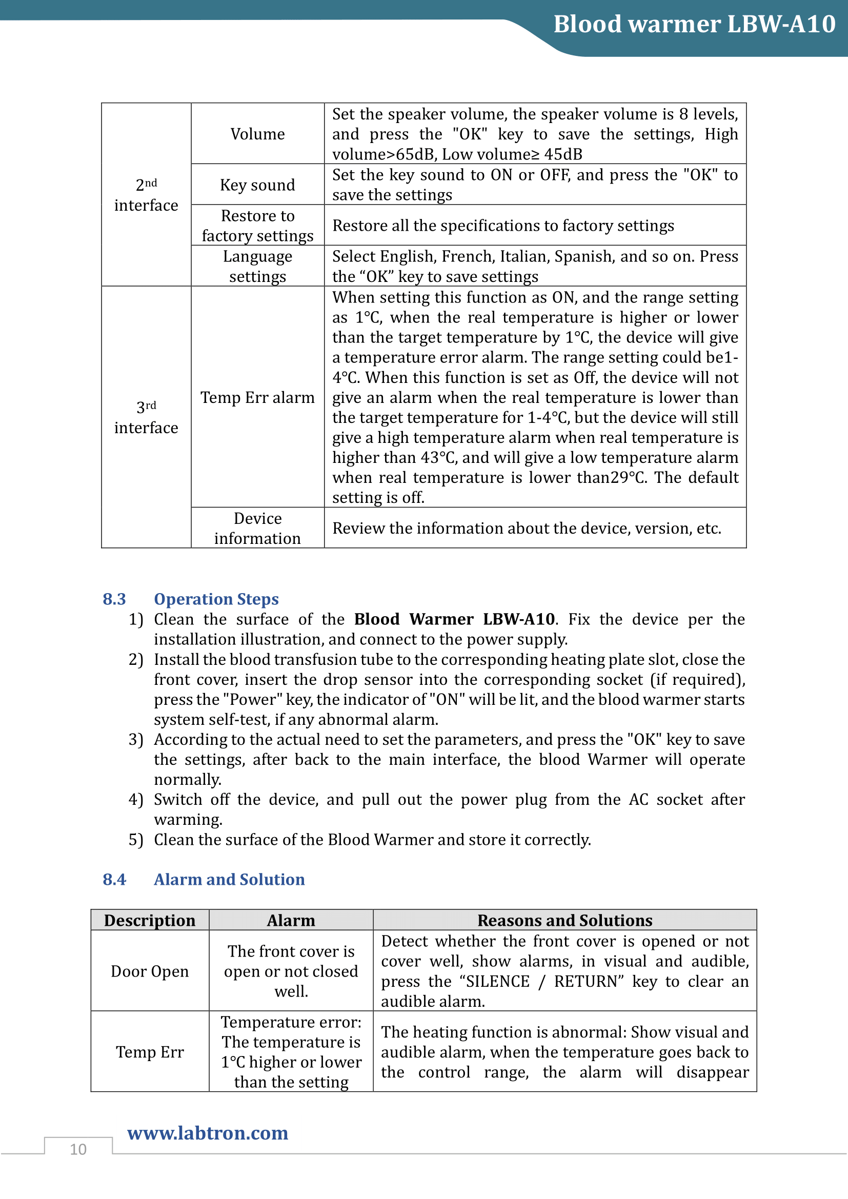Blood warmer LBW-A10 Manual