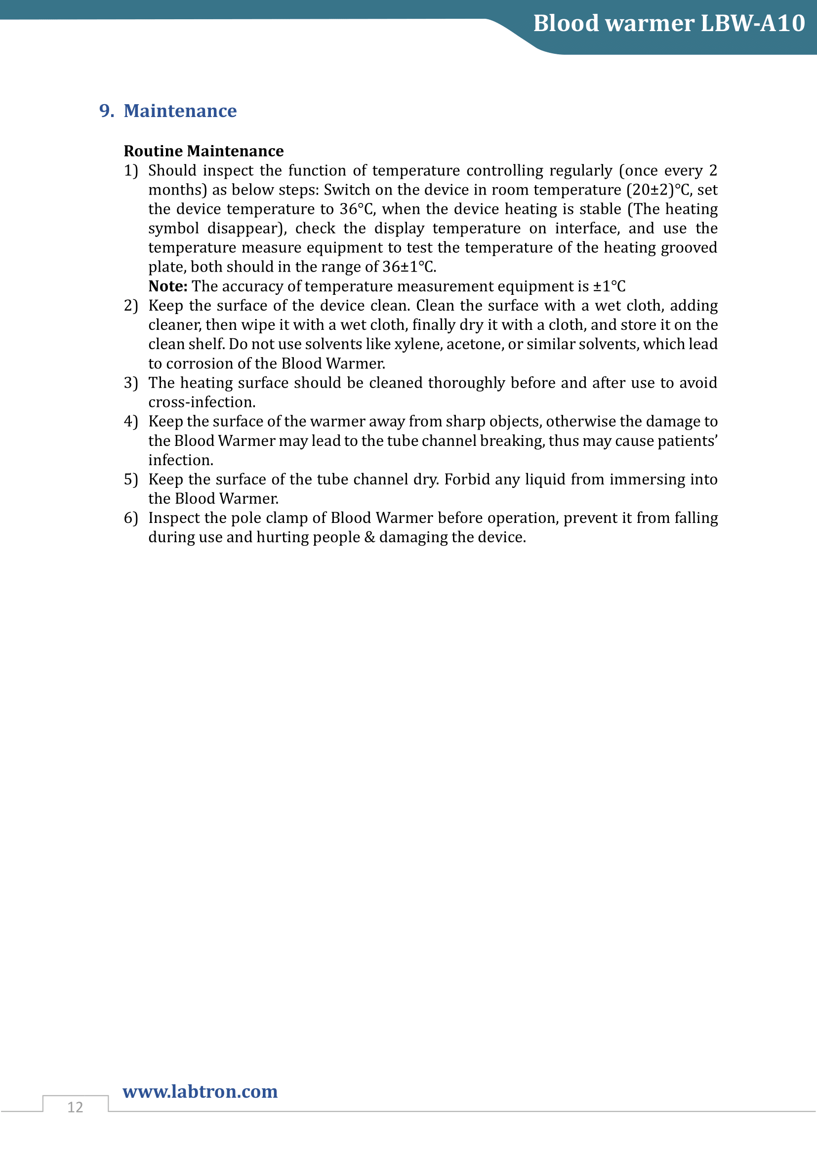 Blood warmer LBW-A10 Manual