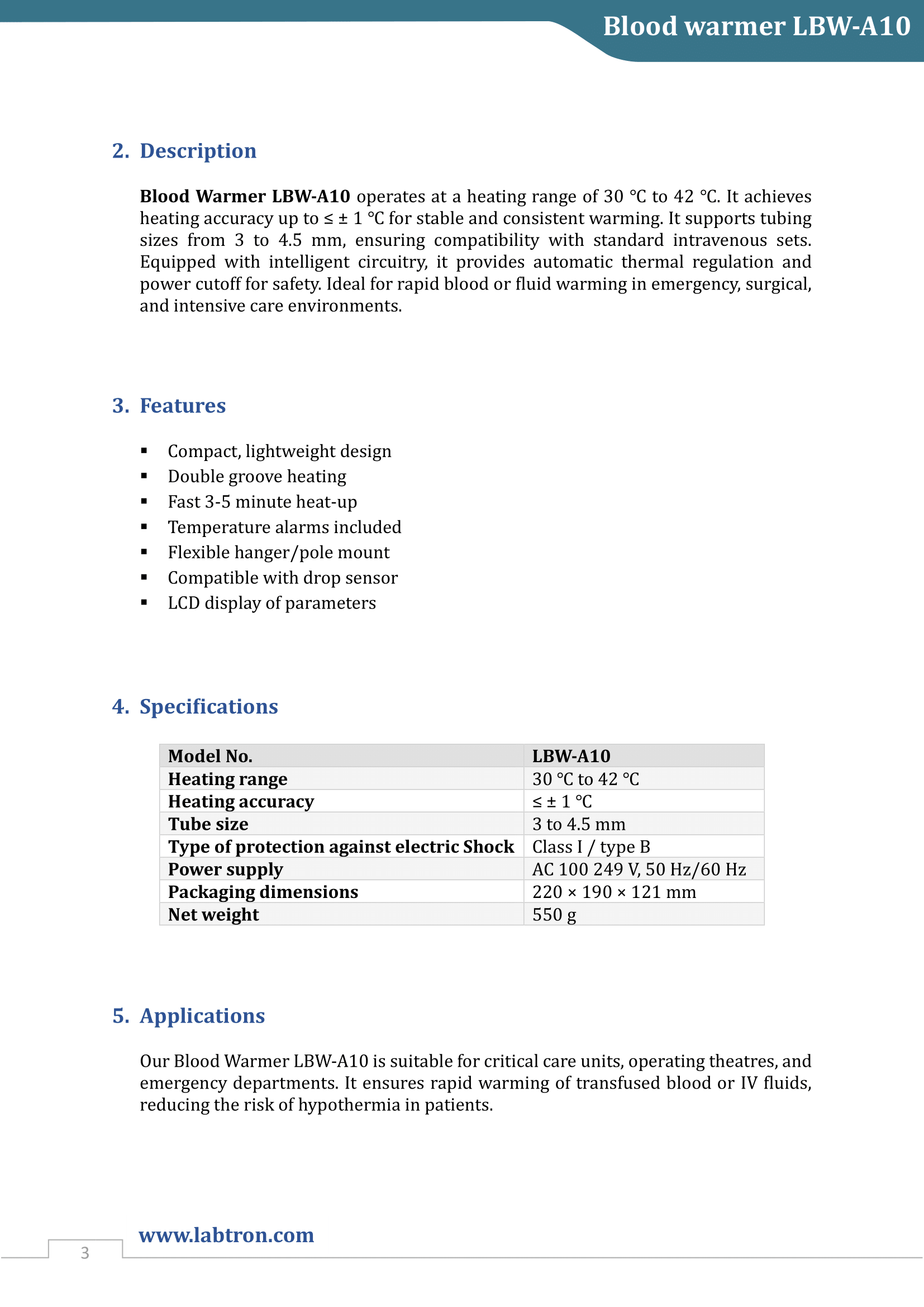 Blood warmer LBW-A10 Manual