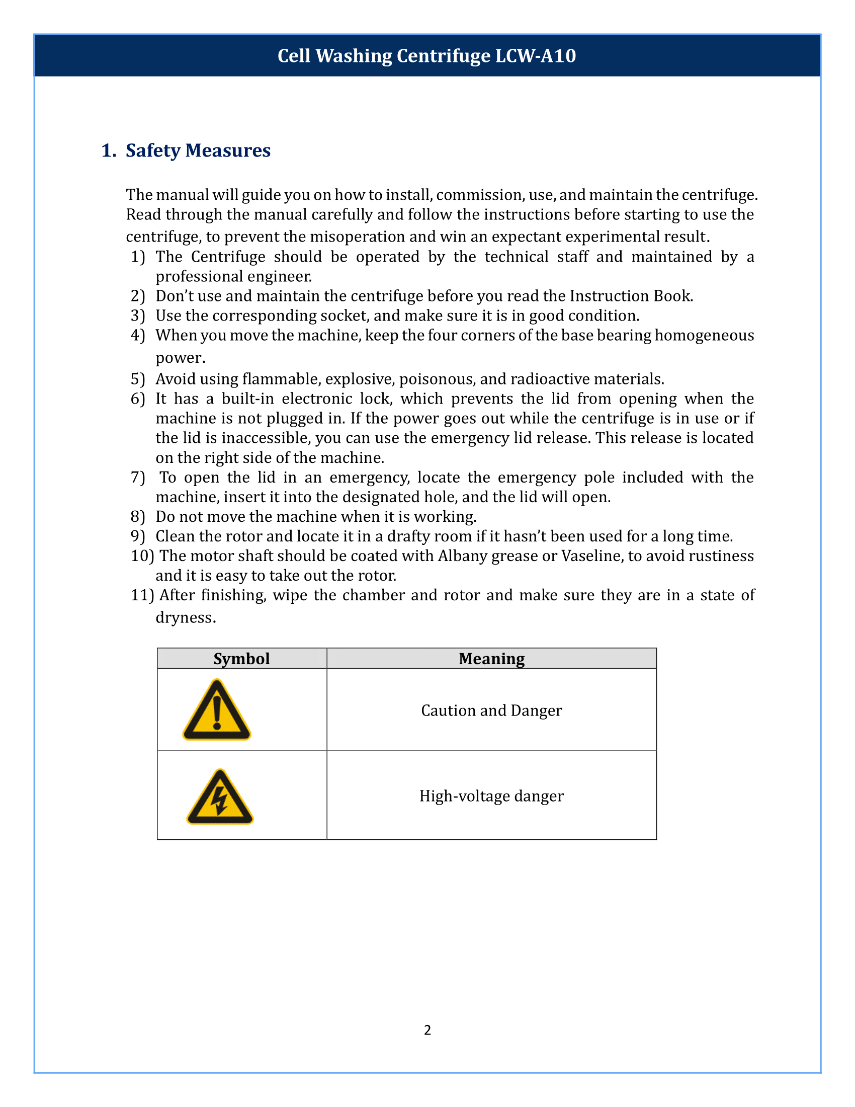Cell Washing Centrifuge LCW-A10 Manual