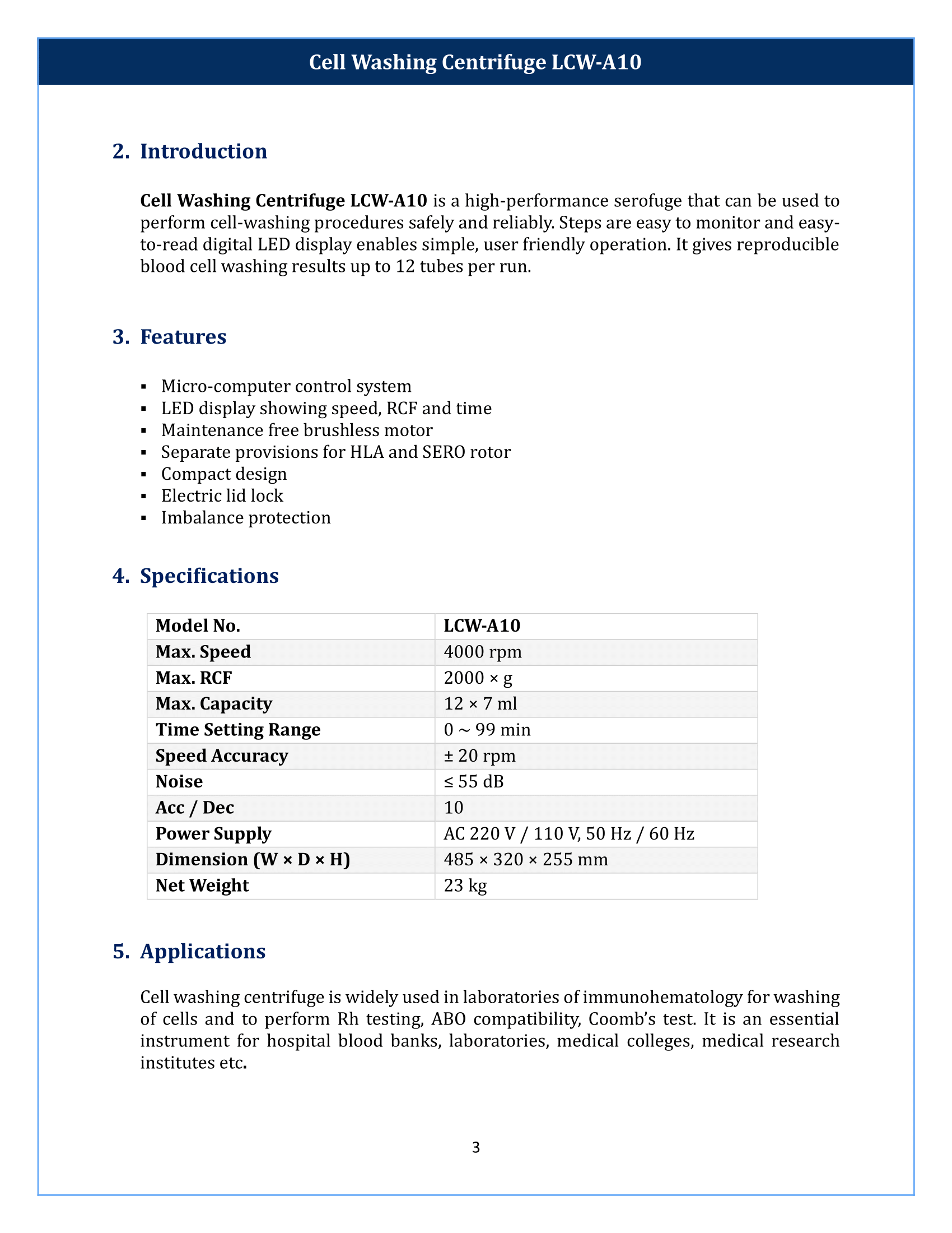 Cell Washing Centrifuge LCW-A10 Manual