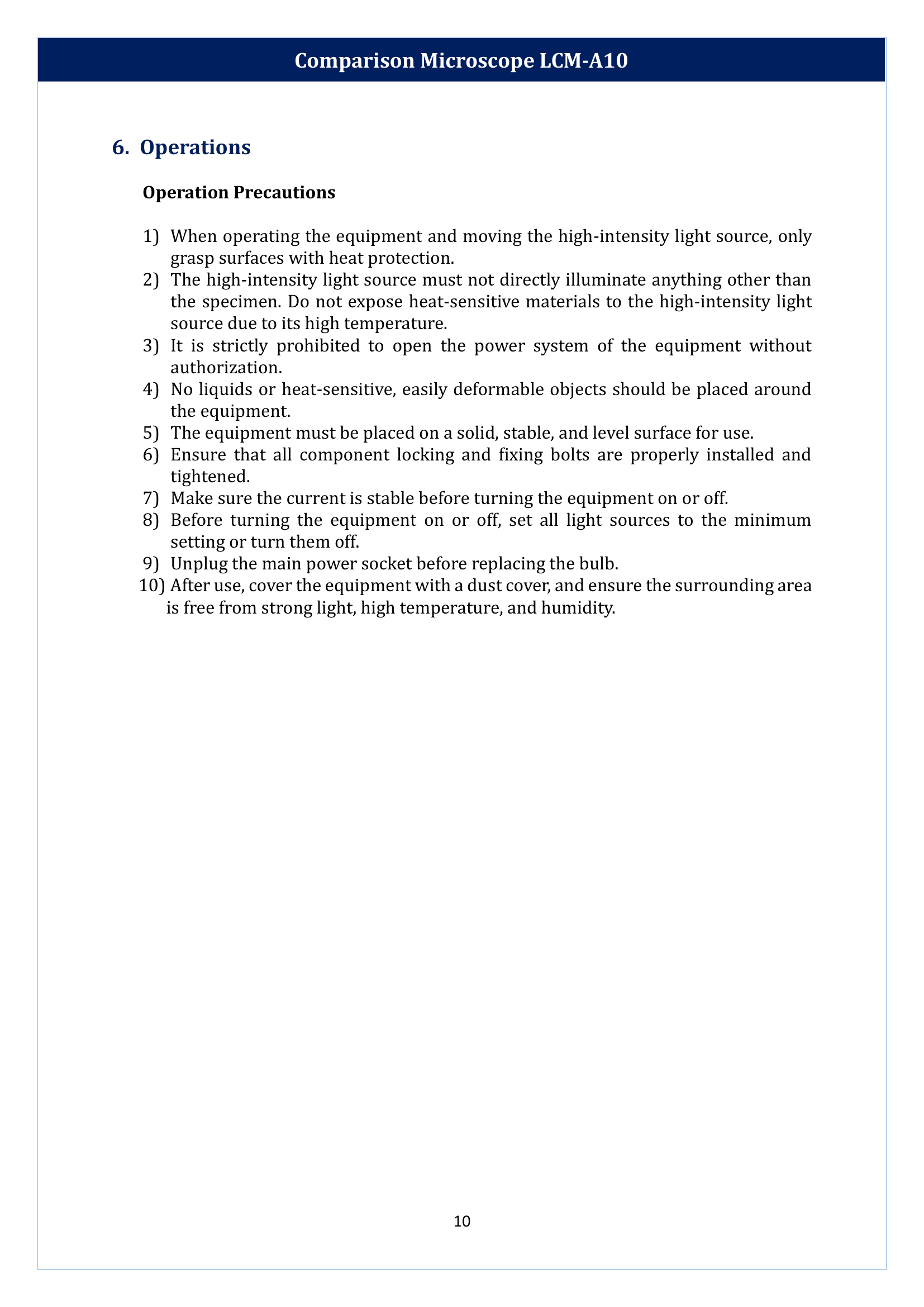 Comparison microscope LCM-A10 Manual