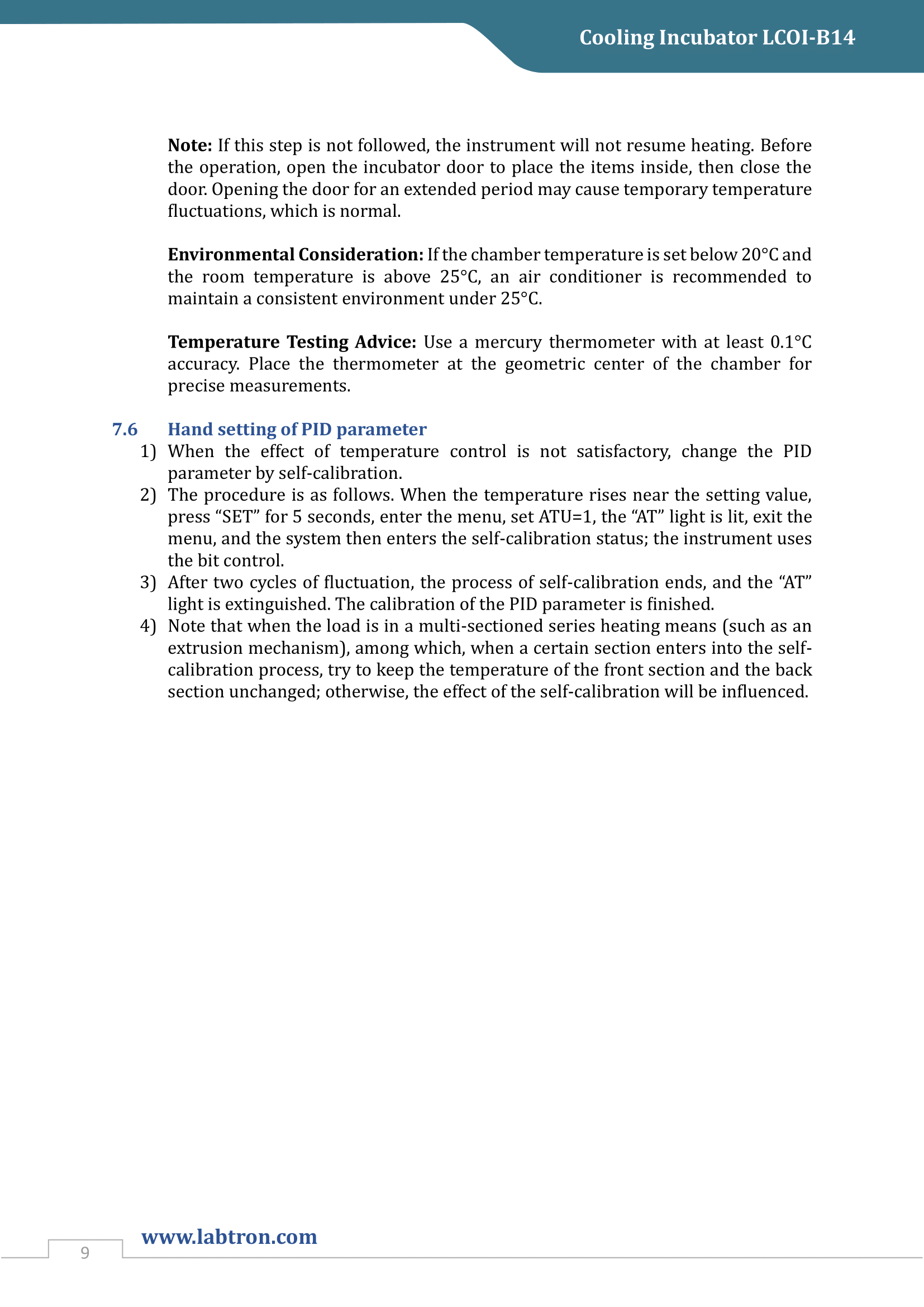 Cooling Incubator LCOI-B14 Manual