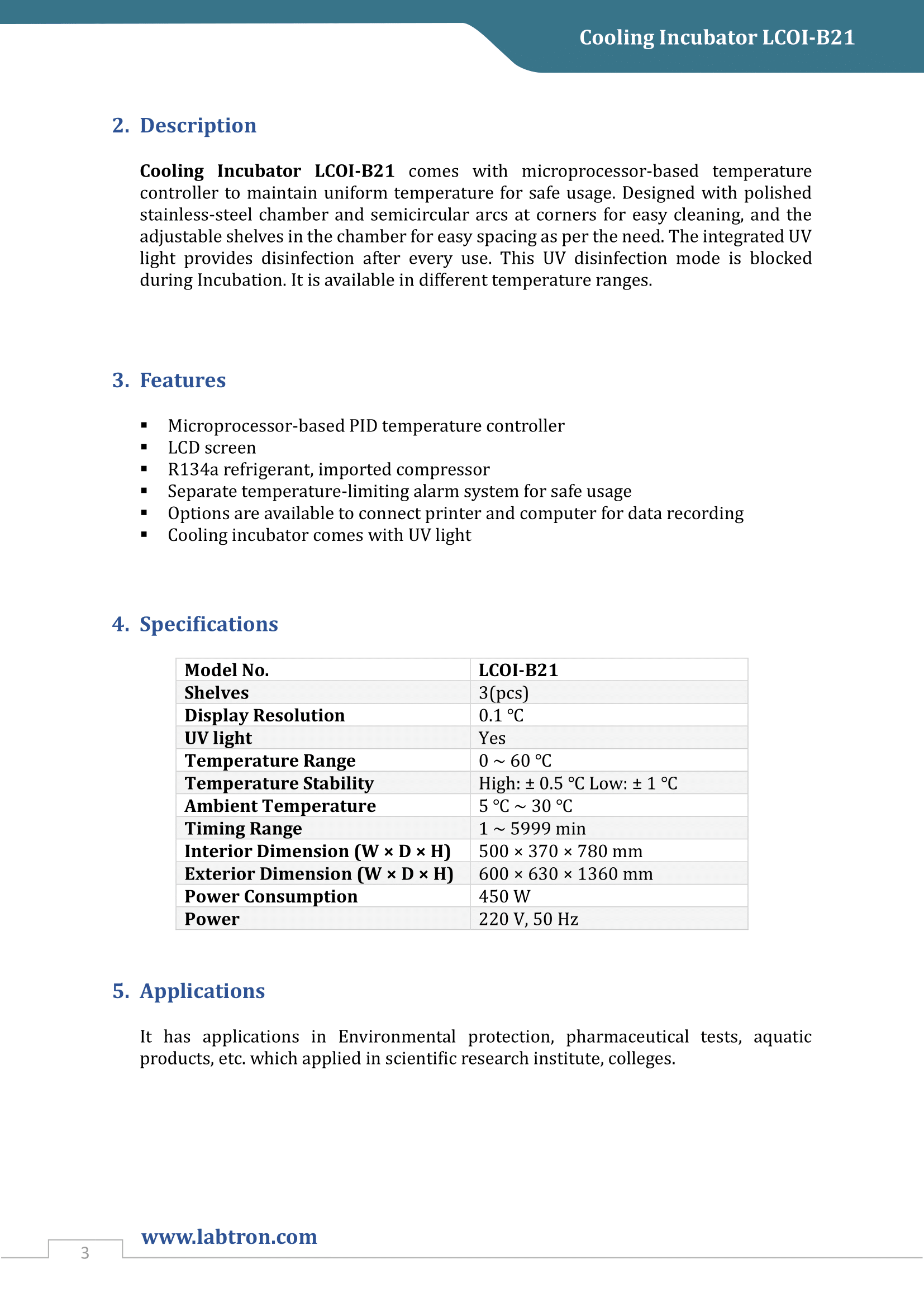 Cooling Incubator LCOI-B21 Manual