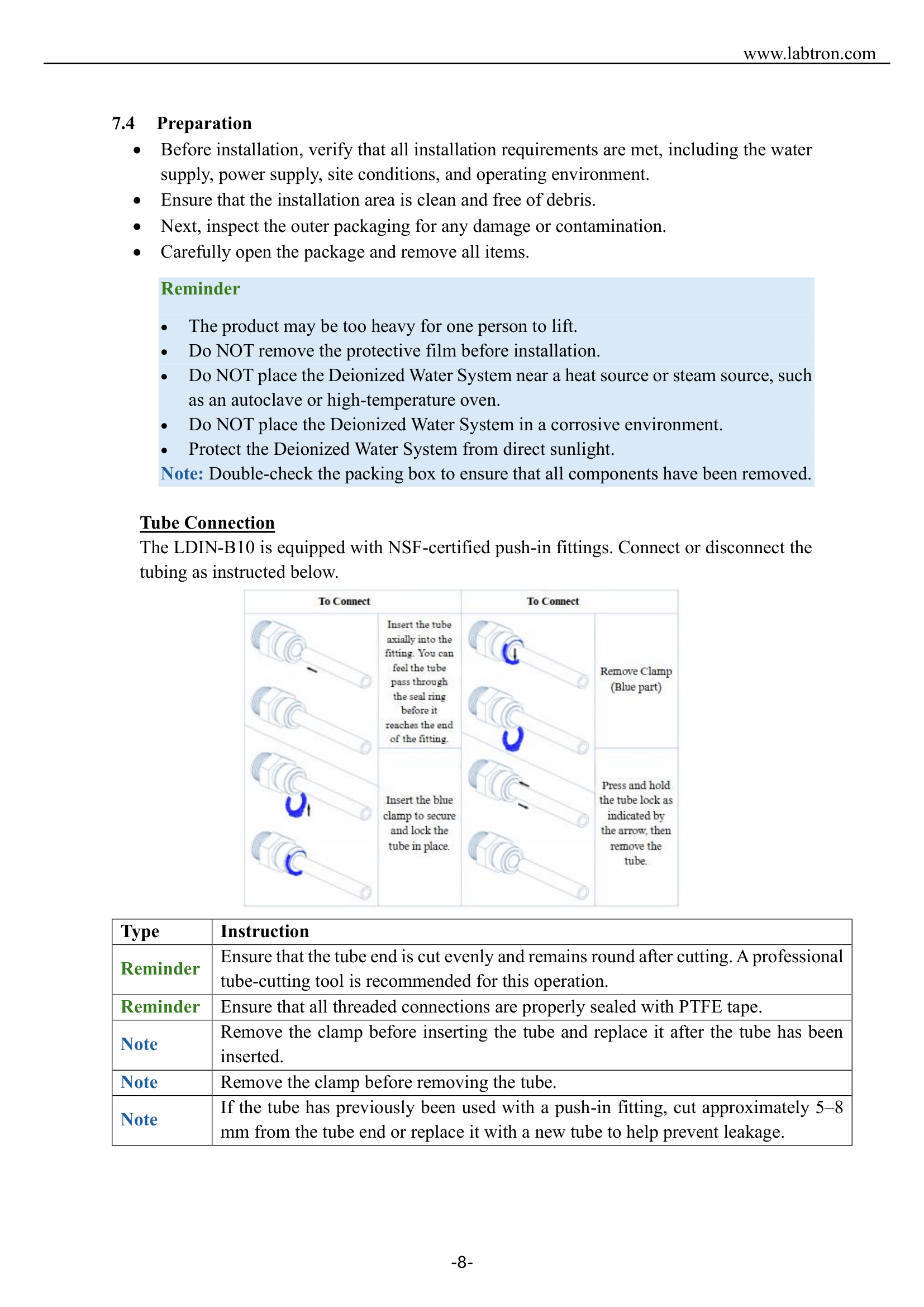 Deionized Water System LDIN-B10 Manual