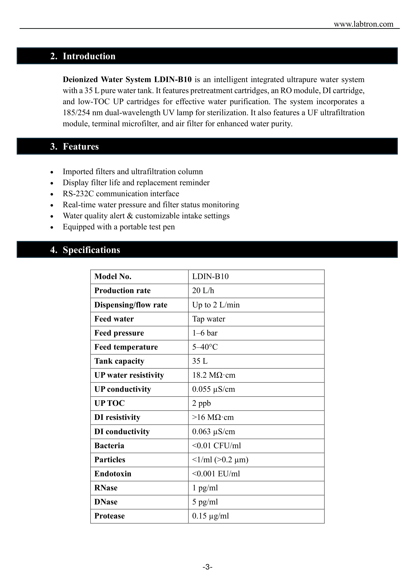 Deionized Water System LDIN-B10 Manual