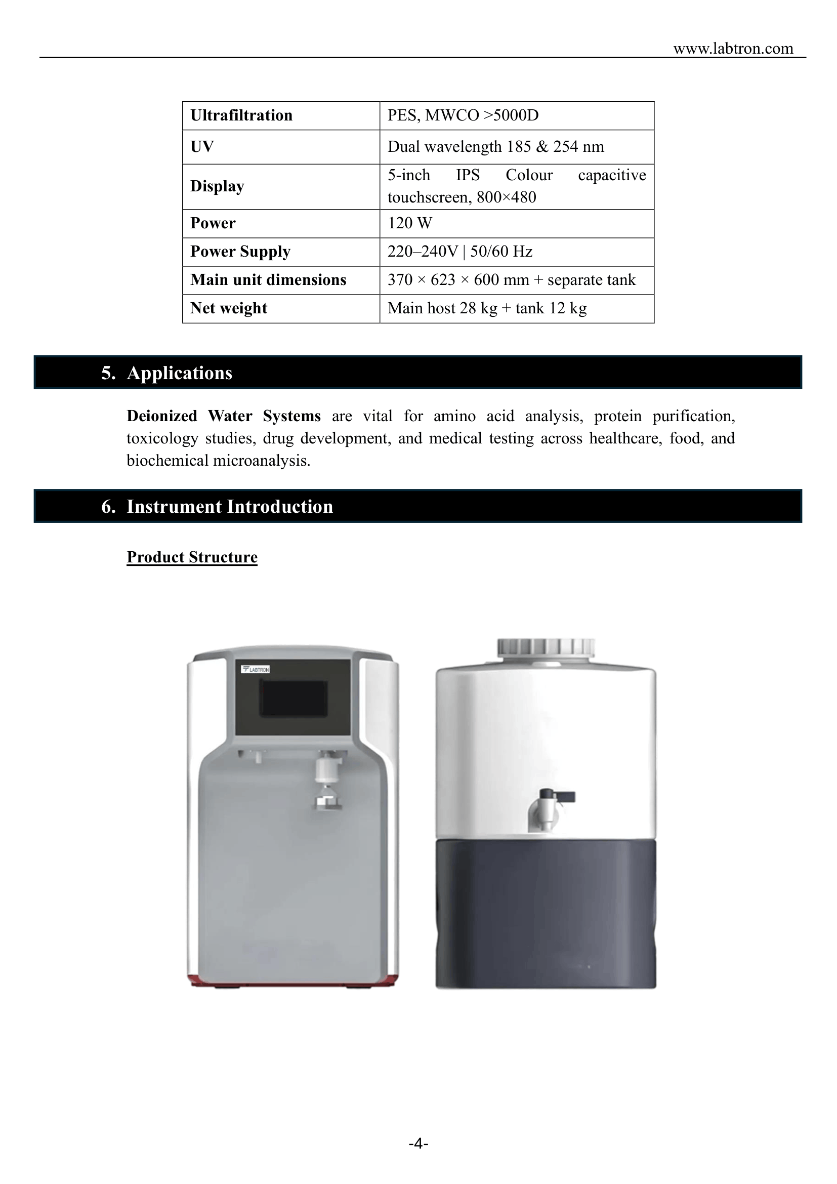 Deionized Water System LDIN-B10 Manual