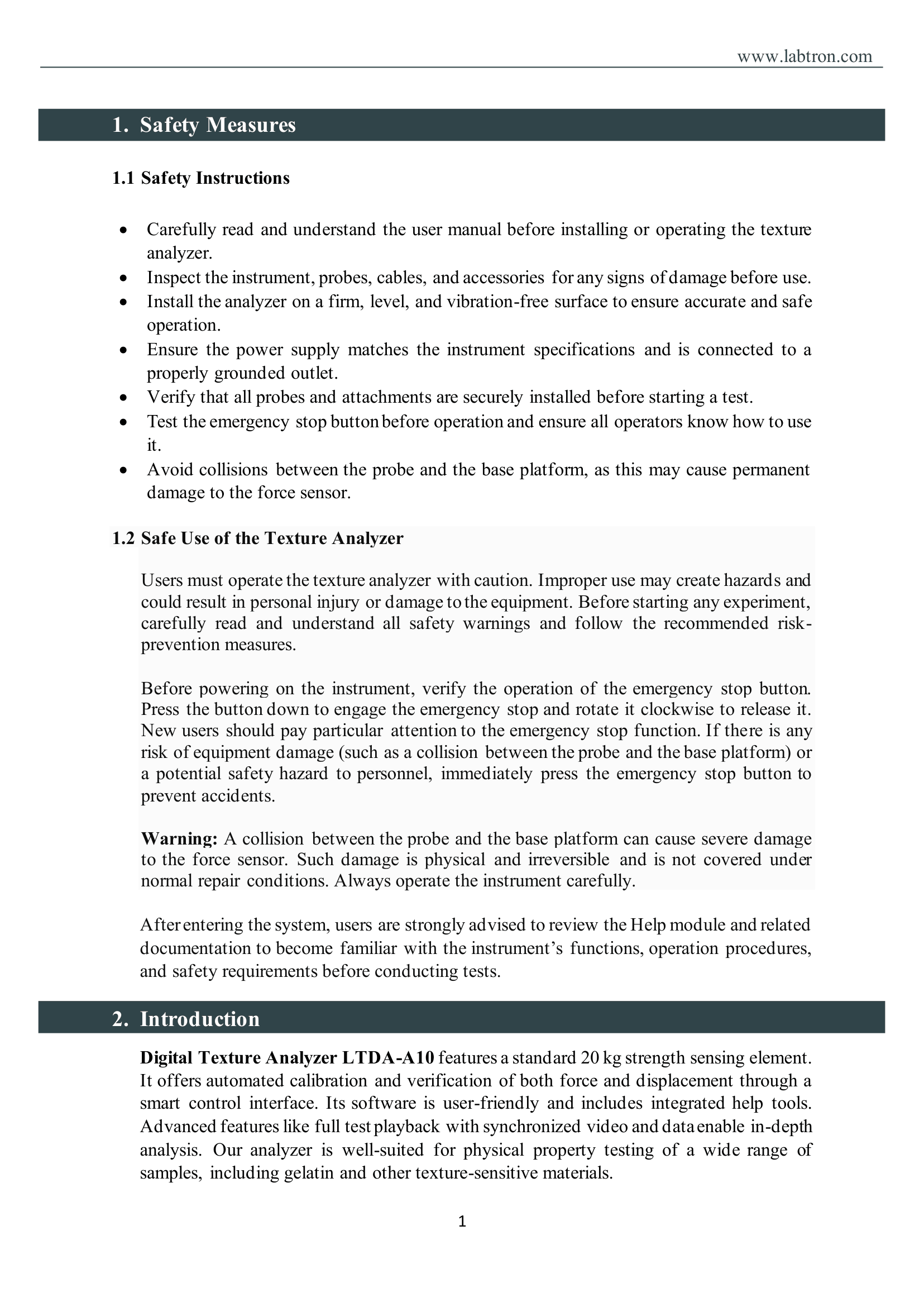 Digital Texture Analyzer LTDA-A10 Manual