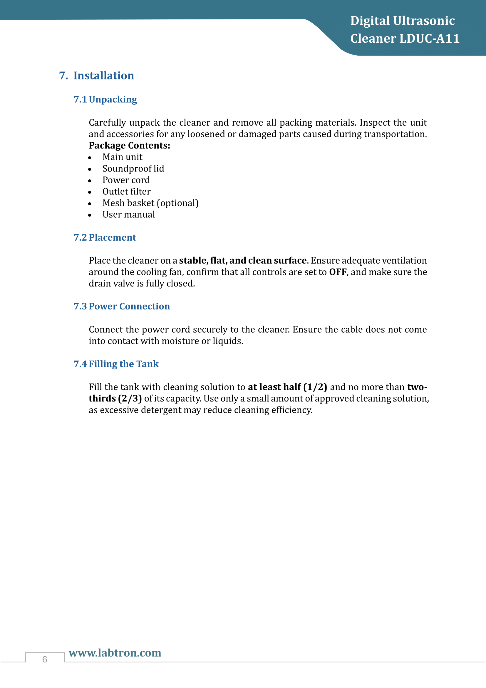 Digital Ultrasonic Cleaner LDUC-A11 Manual