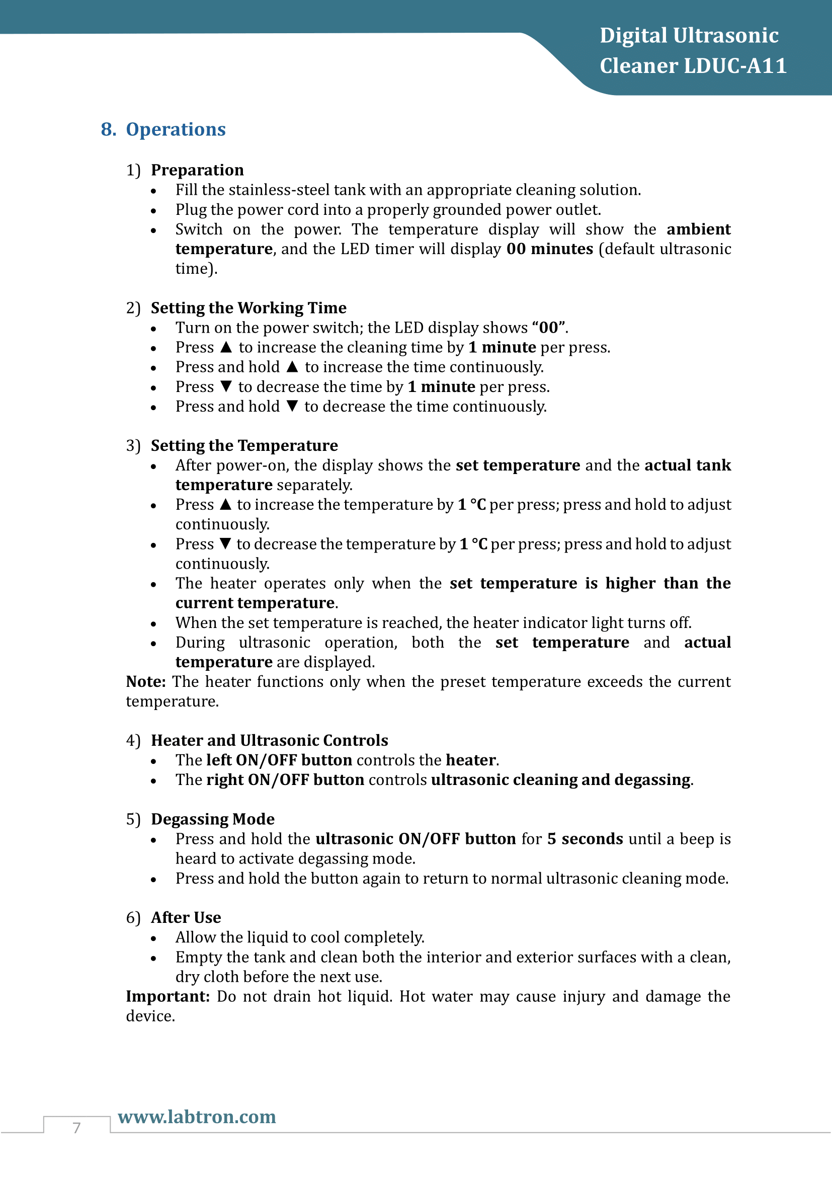 Digital Ultrasonic Cleaner LDUC-A11 Manual