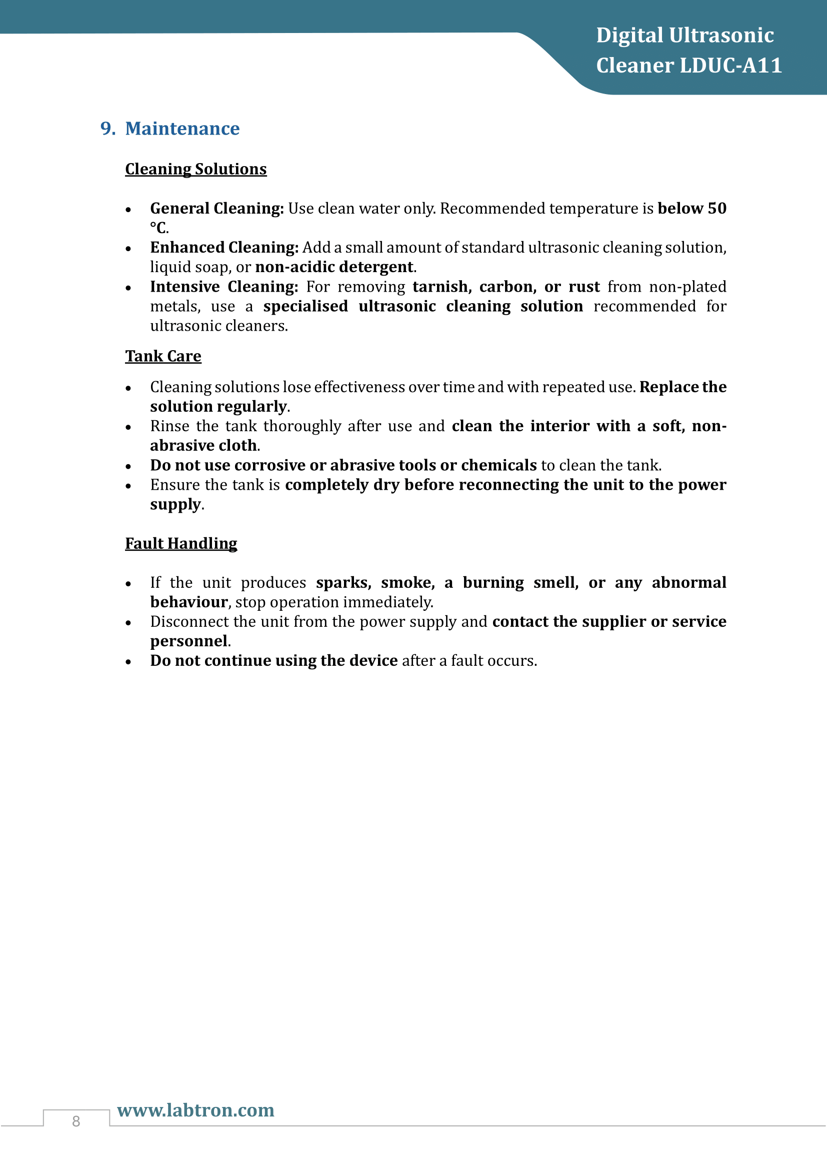 Digital Ultrasonic Cleaner LDUC-A11 Manual