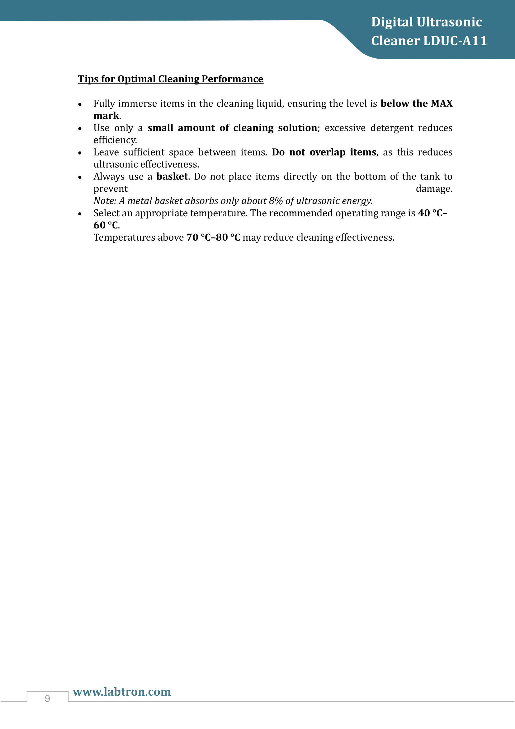Digital Ultrasonic Cleaner LDUC-A11 Manual