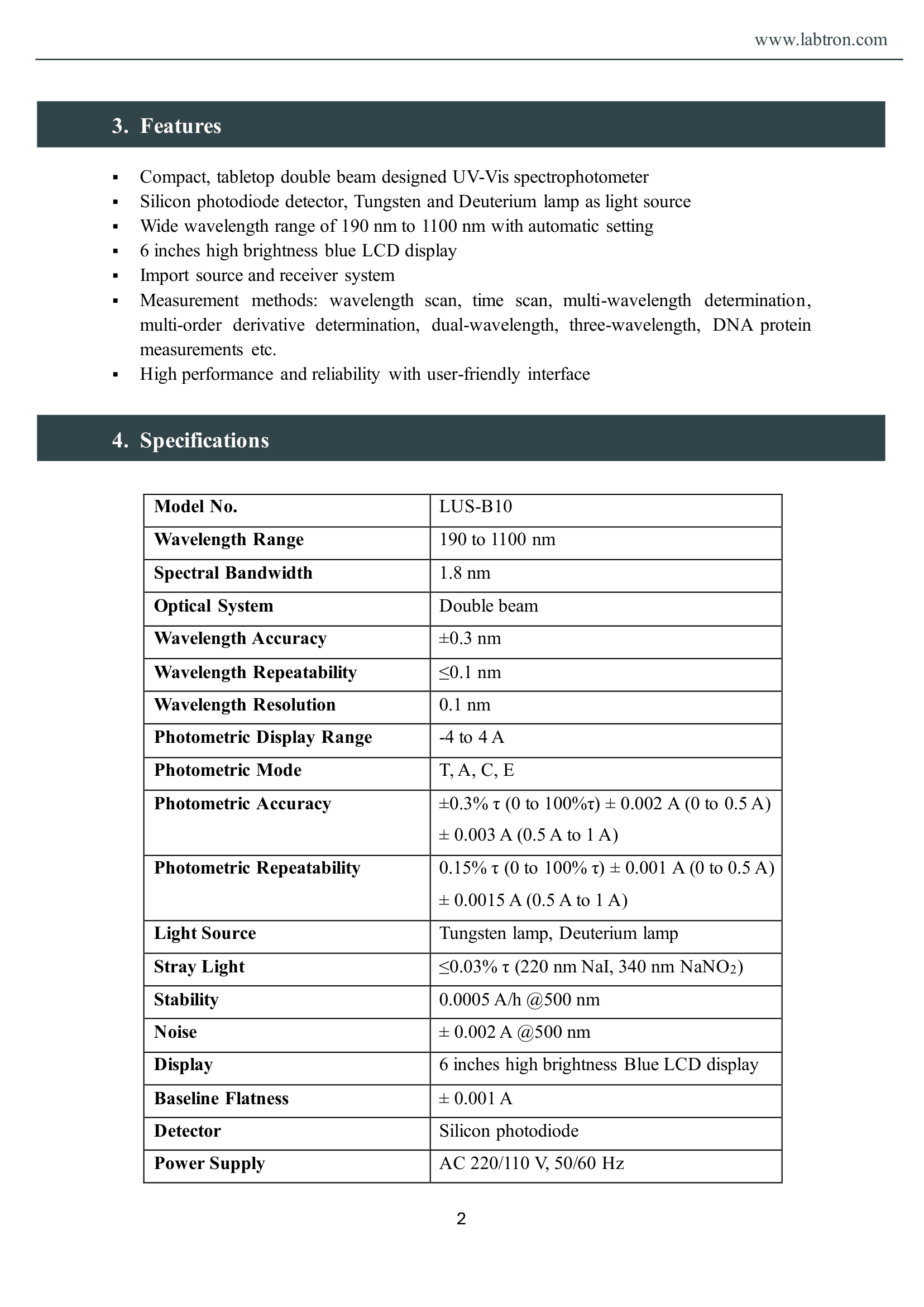 Double Beam UV-Vis Spectrophotometer LUS-B10 Manual