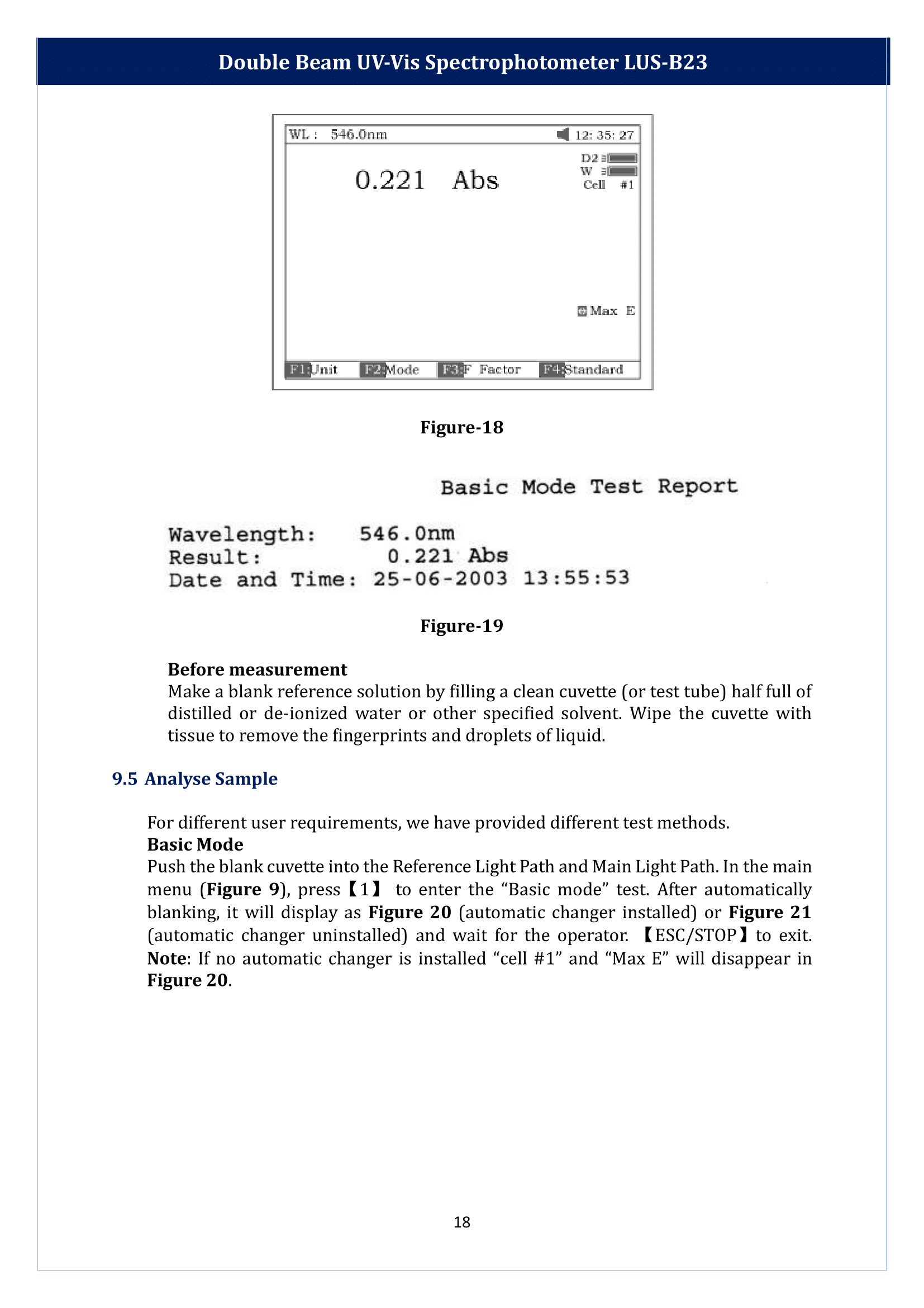 Double Beam UV-Vis Spectrophotometer LUS-B23 Manual