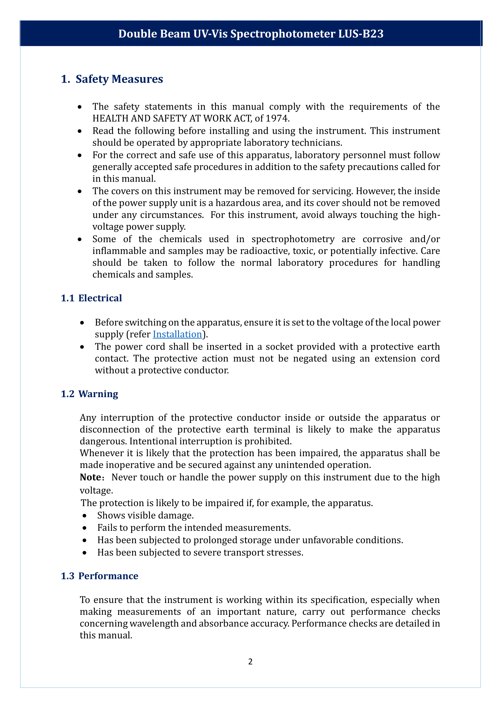 Double Beam UV-Vis Spectrophotometer LUS-B23 Manual
