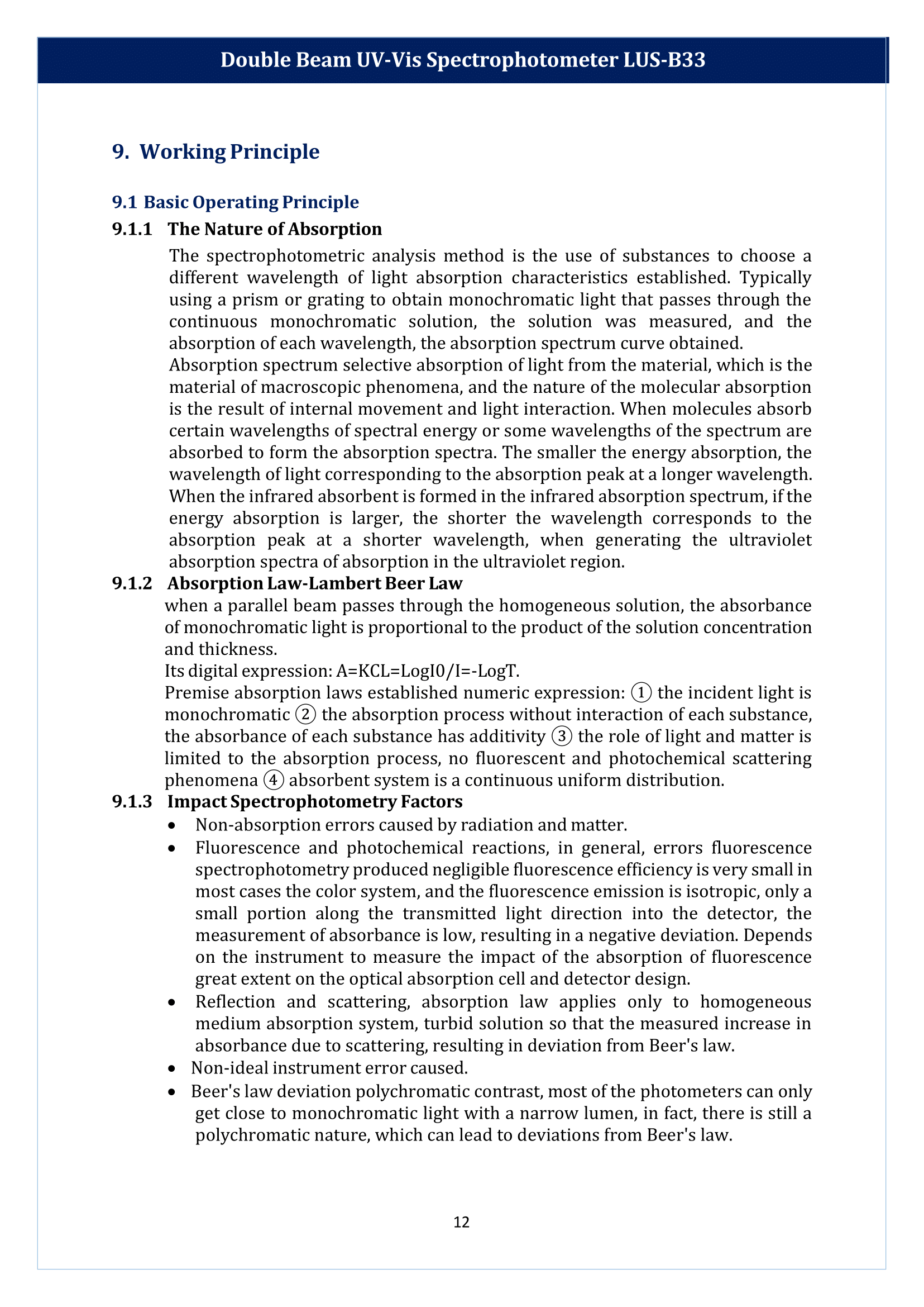 Double Beam UV-Vis Spectrophotometer LUS-B33 Manual