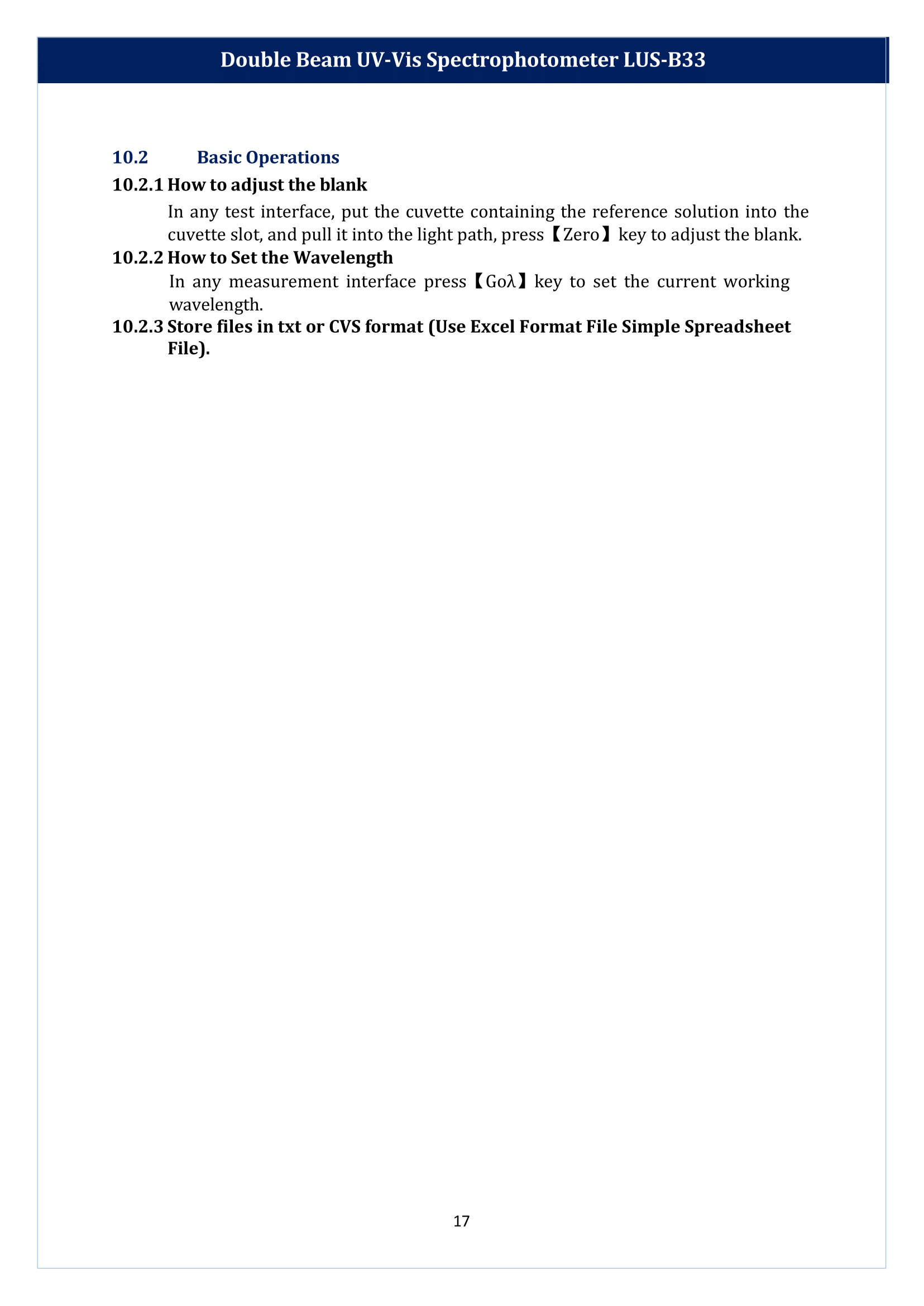 Double Beam UV-Vis Spectrophotometer LUS-B33 Manual