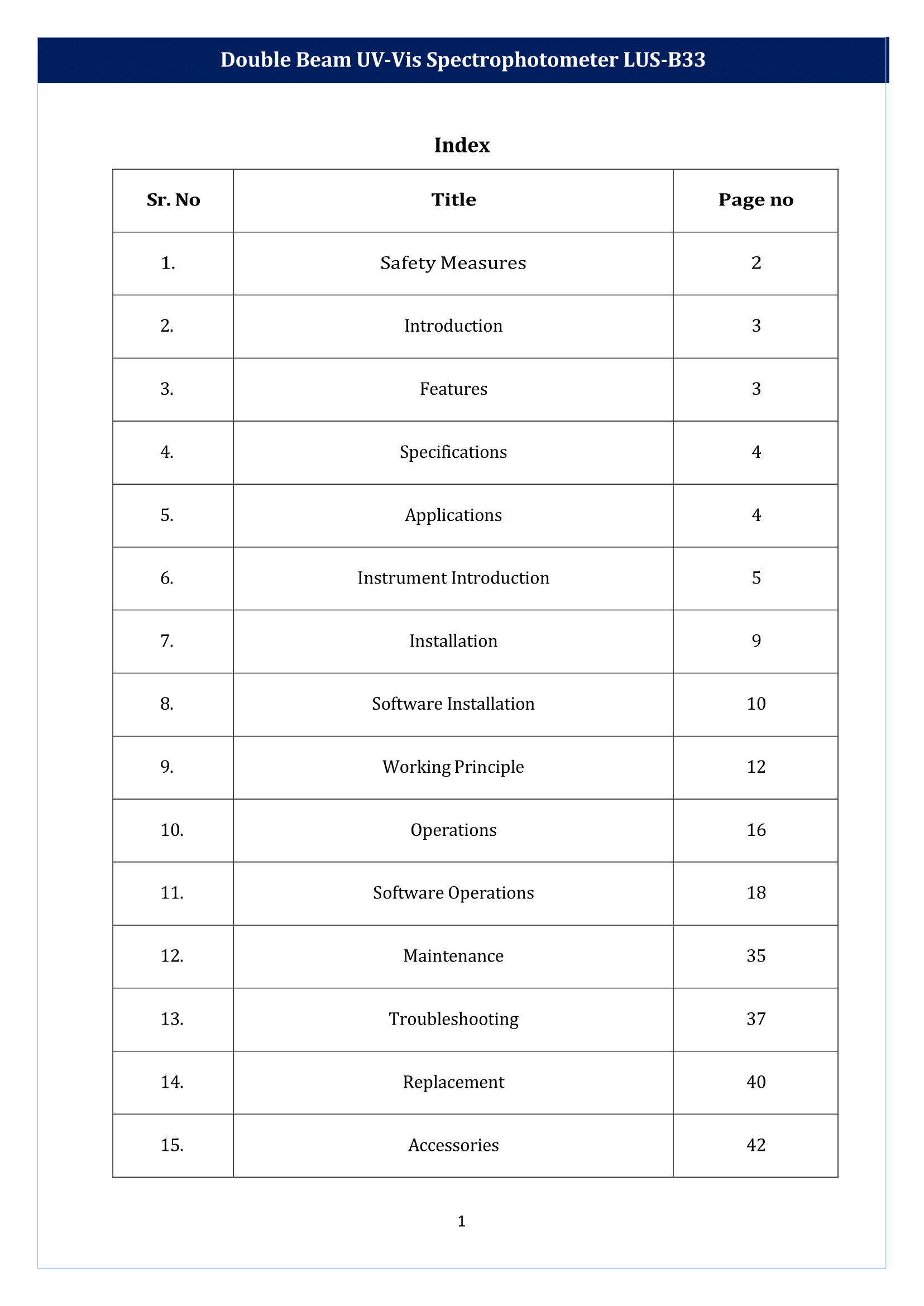 Double Beam UV-Vis Spectrophotometer LUS-B33 Manual
