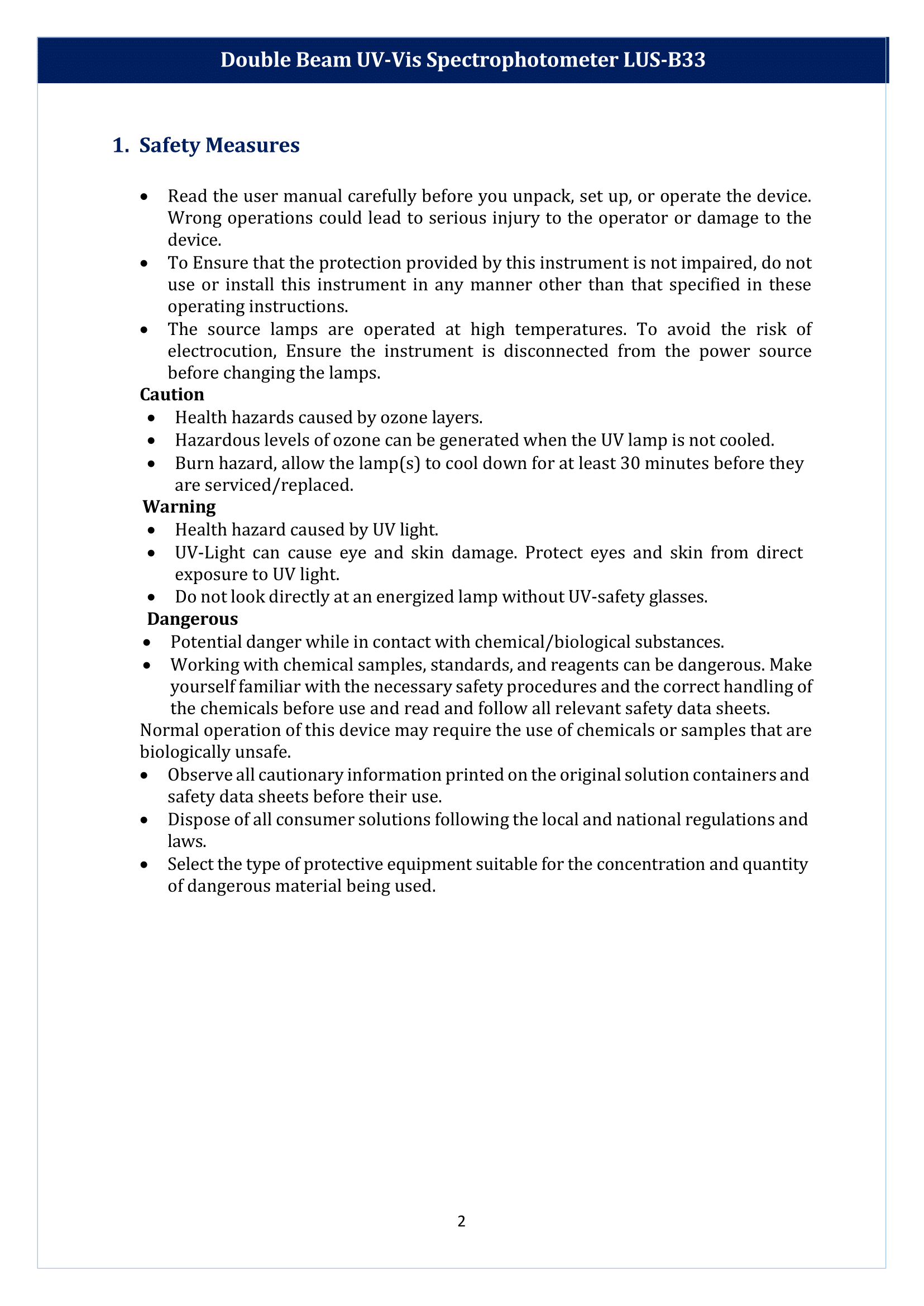 Double Beam UV-Vis Spectrophotometer LUS-B33 Manual