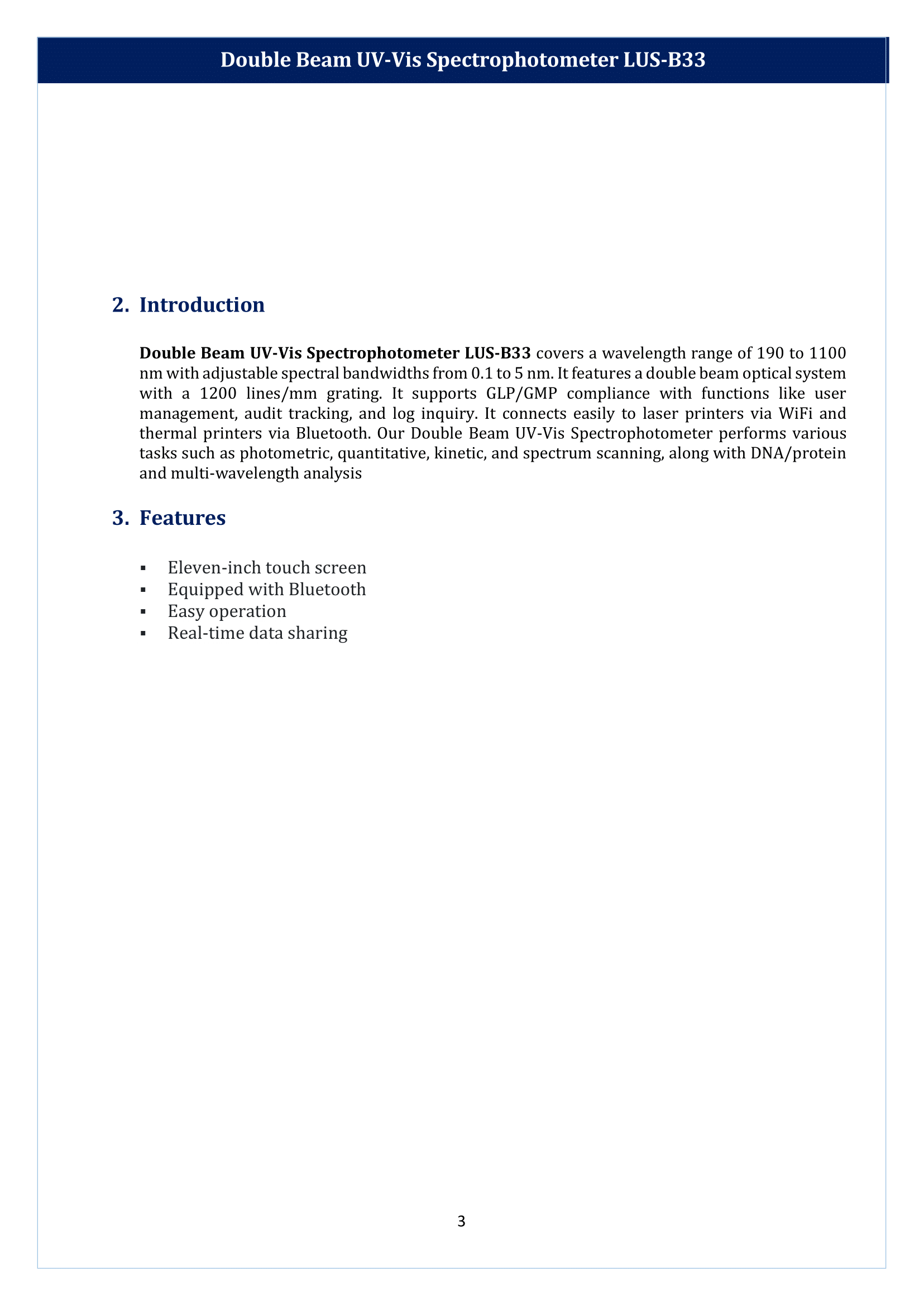Double Beam UV-Vis Spectrophotometer LUS-B33 Manual